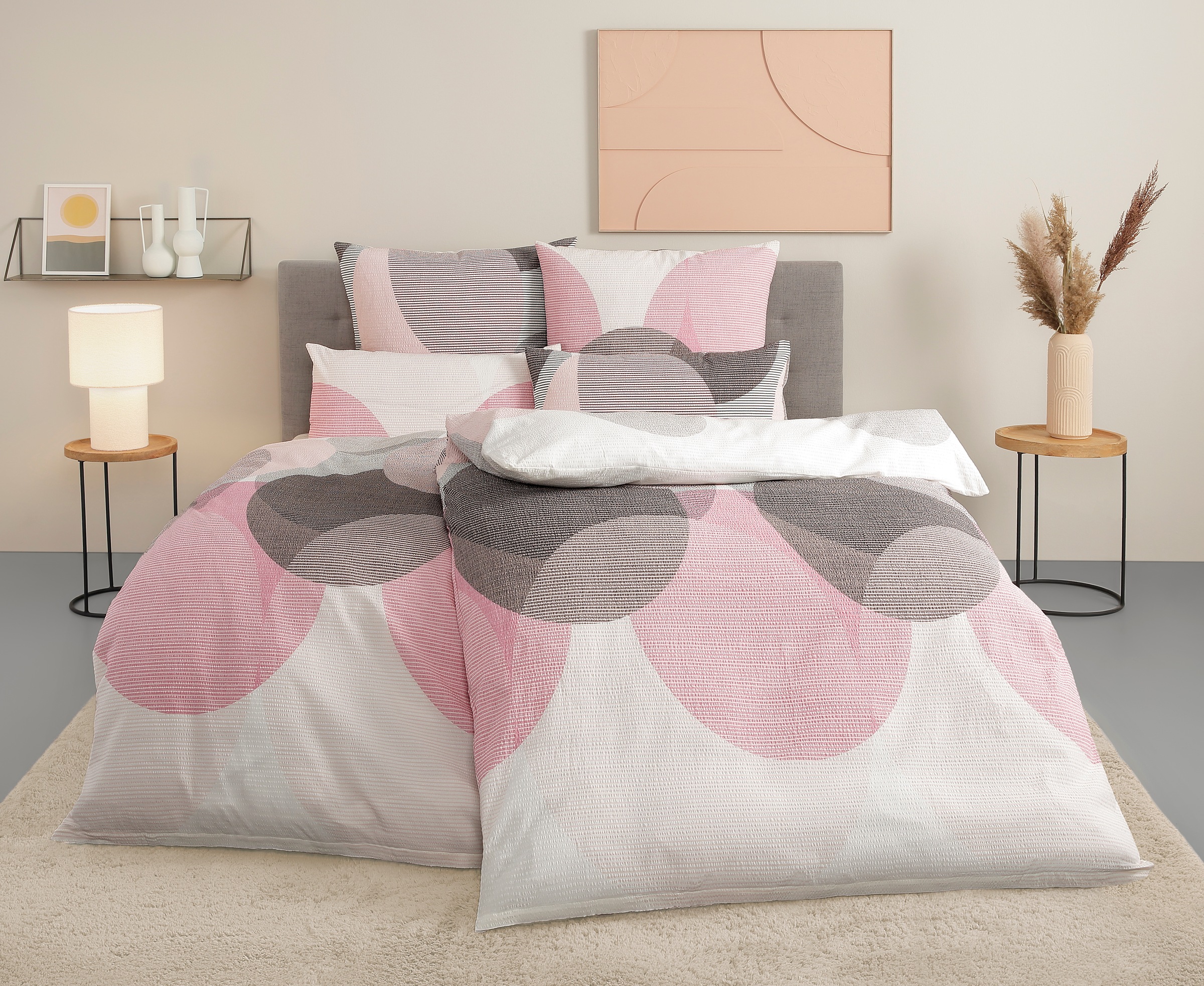 Bettwäsche BIERBAUM, rosa, Seersucker, Obermaterial: 100% Baumwolle, Bettwäsche, "Carla in Gr. 135x200 oder 155x220 cm", Bettwäsche aus Baumwolle,