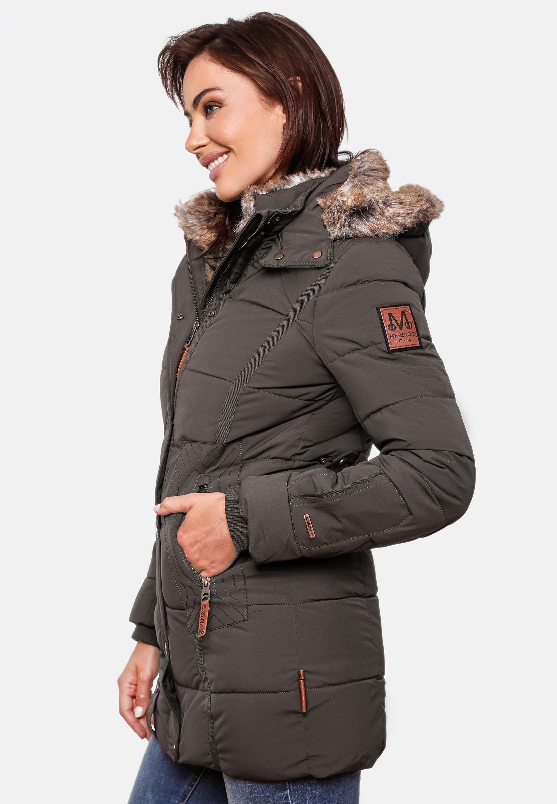 Marikoo Wintermantel »Lieblings Jacke«, stylischer Winter Steppmantel m. Kunstpelz-Kapuze