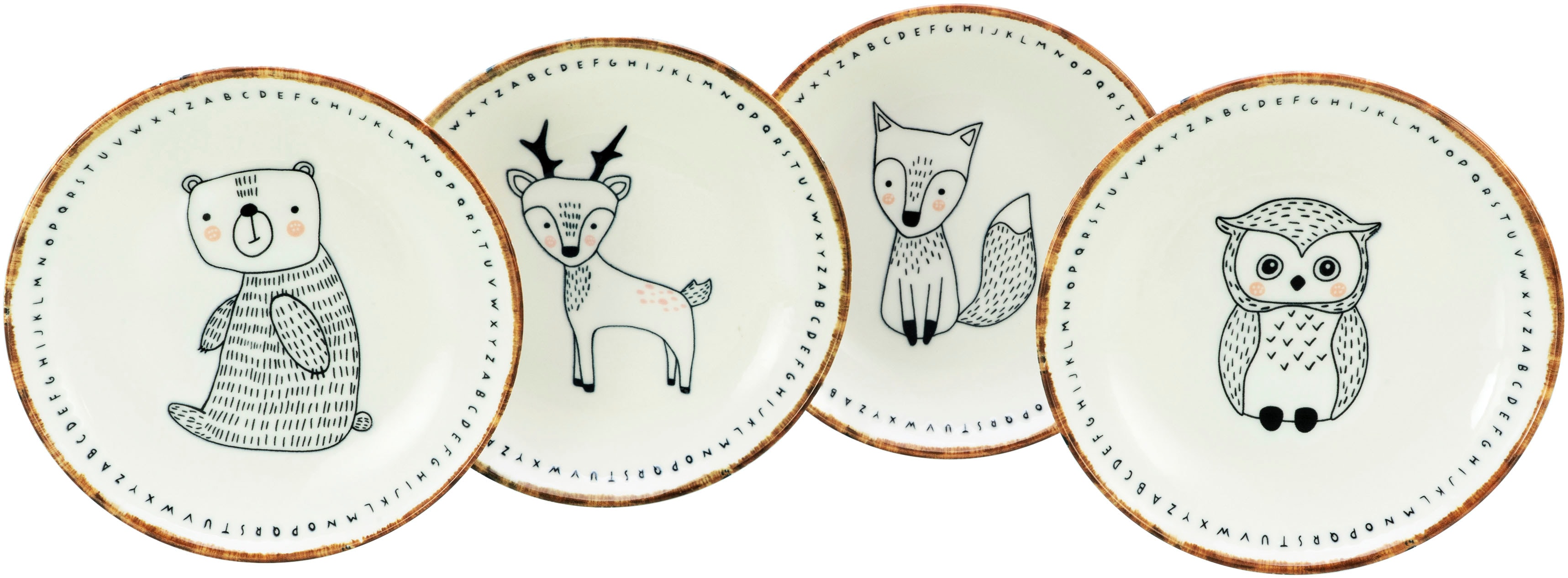 CreaTable Müslischale "Freunde des Waldes, Schale 18,5 cm, 4-tlg." 4 aus Steinzeug Unregelmäßig gefärbter Rand, Unikat