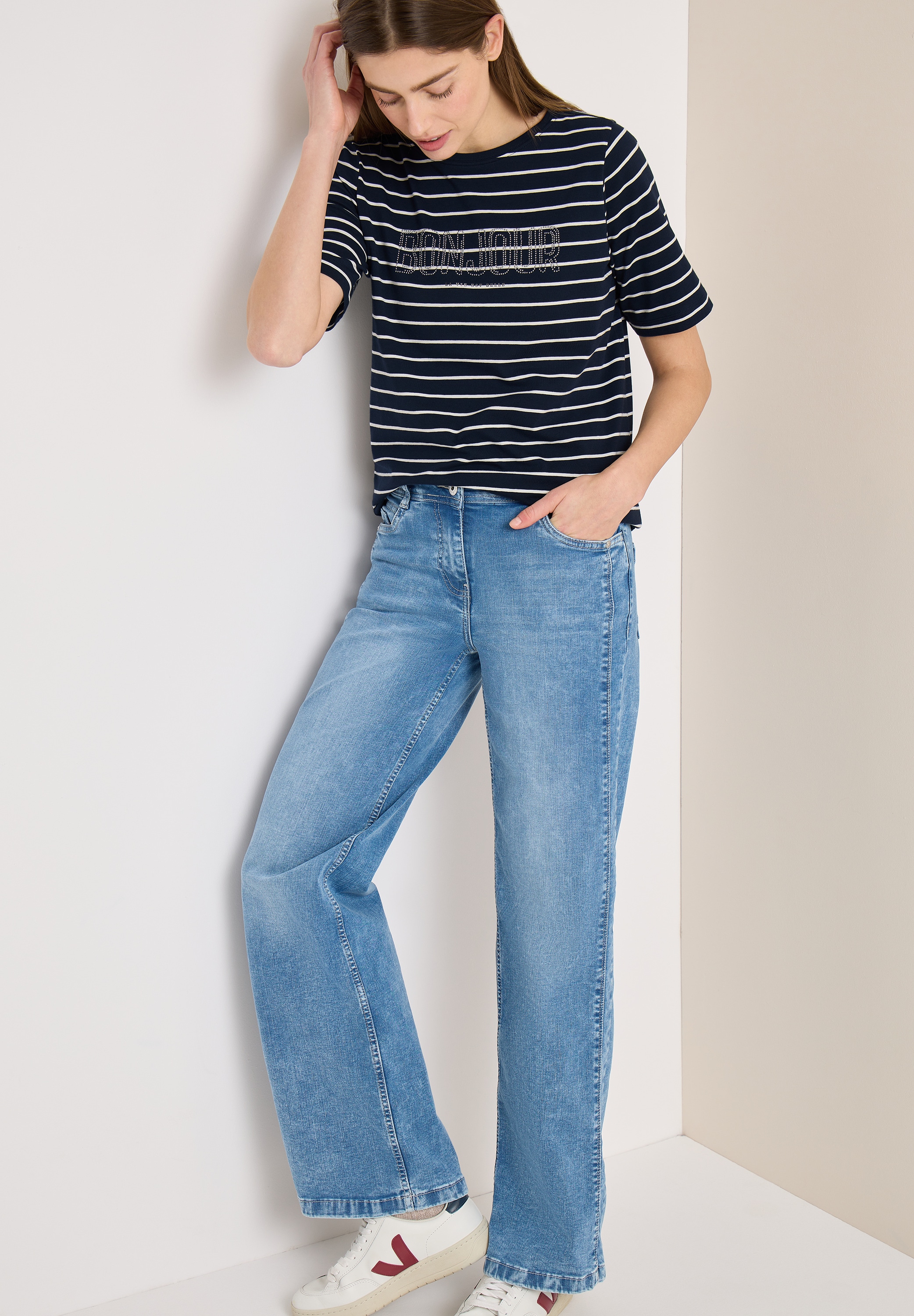 Cecil Kurzarmshirt Sommershirt mit Streifen und Wording