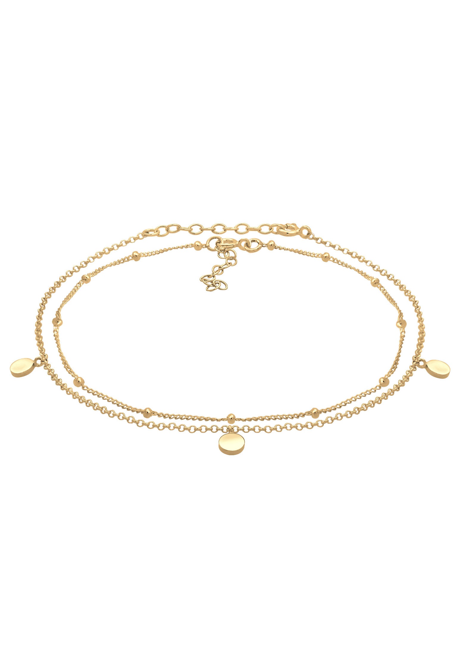 Elli Fußkette Duo Set Kugelkette Plättchen Sommer, 0706892619, 0707180119, (Set, 2 tlg.) Unisex gelbgoldfarben Einheitsgröße
