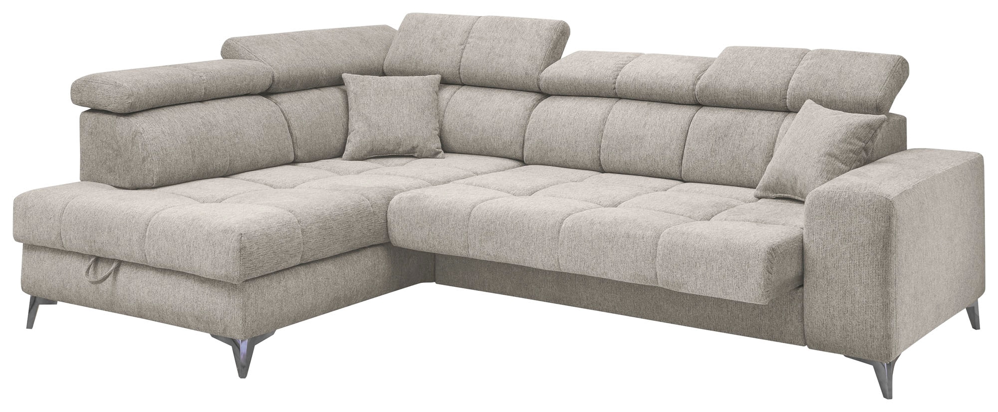 ED EXCITING DESIGN Ecksofa »Sydney L-Form mit Bettfunktion, Bettkasten, Kopfteilverstellung«, motorischer Sitztiefenverstellung, USB-Port & 2 Zierkissen