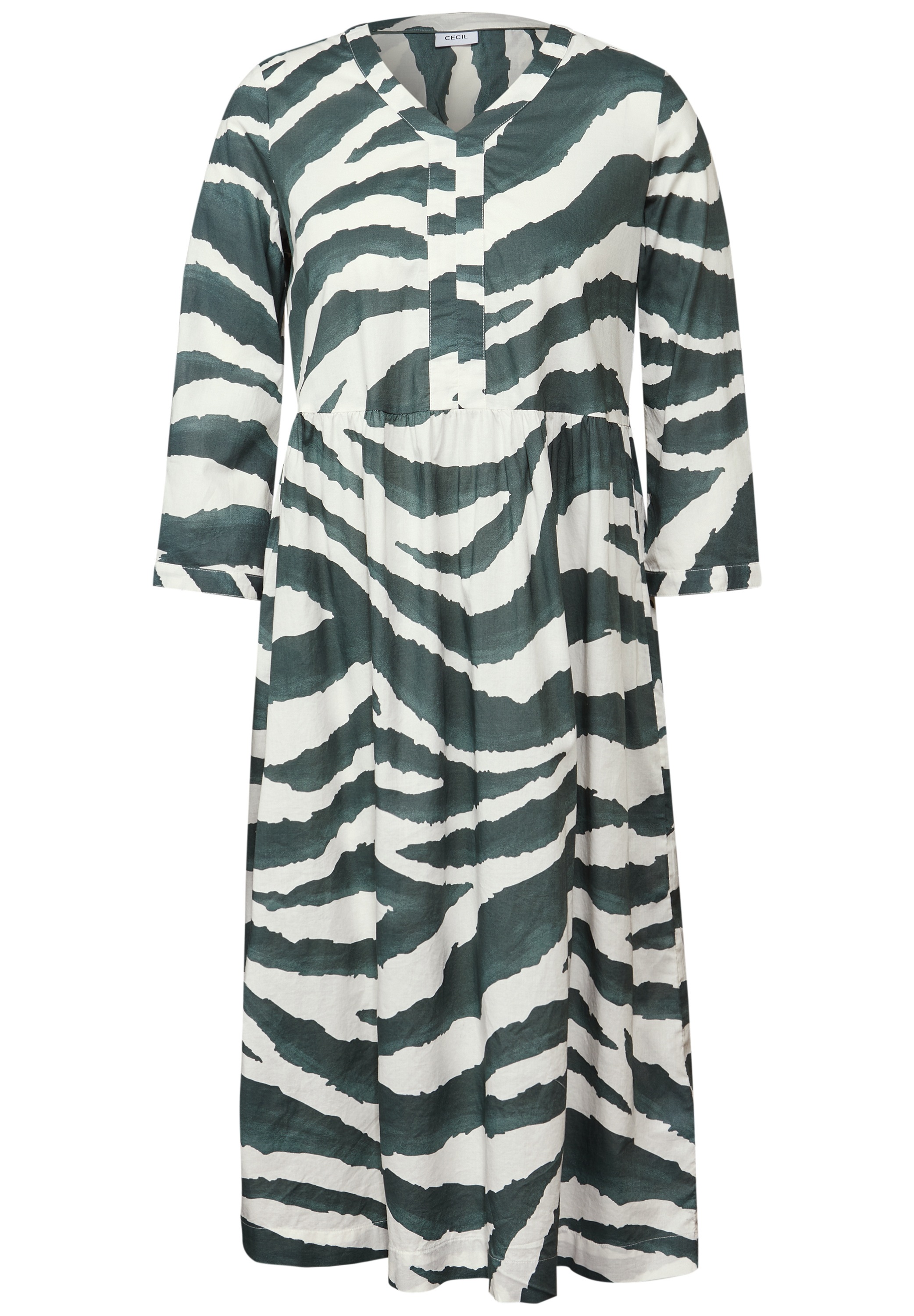 Tunikakleid CECIL, Damen, Gr. M40, US-Größen, grün (schwarz balmy khaki), Web, 100% Baumwolle, bedruckt, normal wadenlang, V-Ausschnitt, abgesteppt, Kleider, mit Print 2