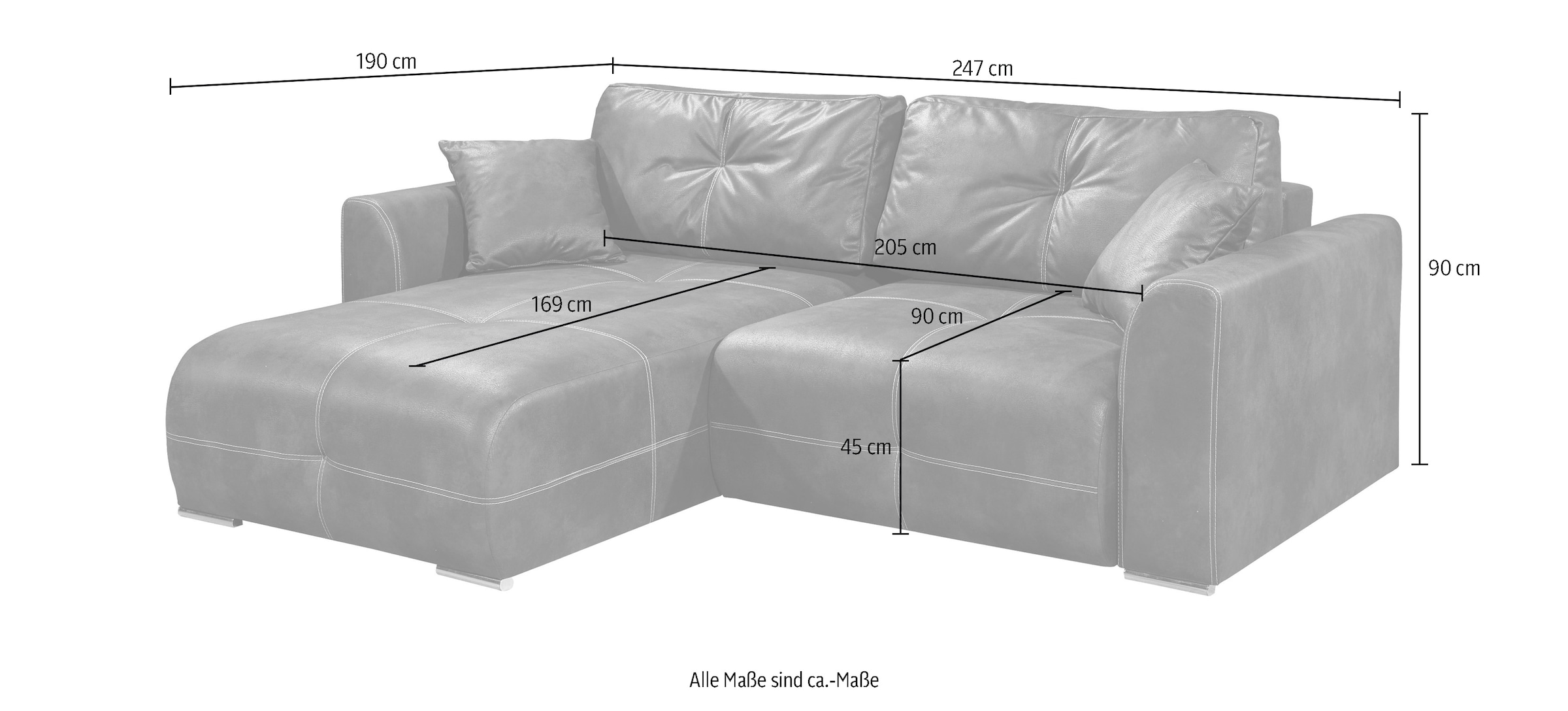 ED EXCITING DESIGN Ecksofa »Dolan L-Form«, mit Bettfunktion, Bettkasten & 2 Zierkissen