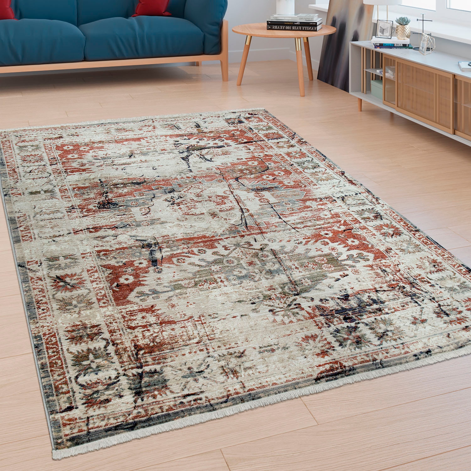 Paco Home Teppich »Sena 453«, rechteckig, 11 mm Höhe, Kurzflor, Orient-Optik, Used-Look, mit Fransen