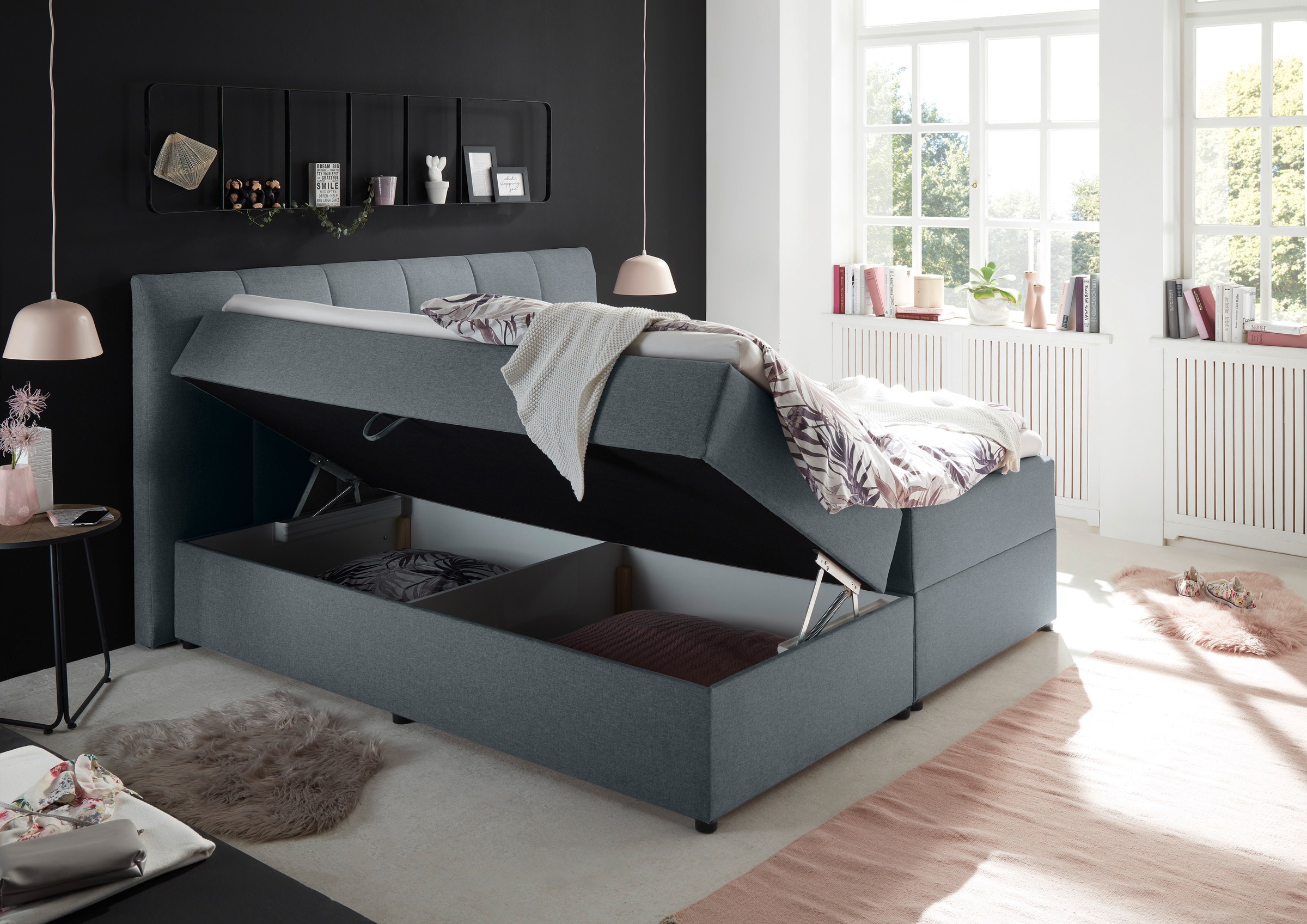 Boxbett ED EXCITING DESIGN "Granada" inkl. Bettkasten und Topper", grau (anthrazit colet 17), B:200cm L:213cm, 100% Polyester, Komplettbetten, erhältlich in den Größen 120x200cm & 180x200cm 2
