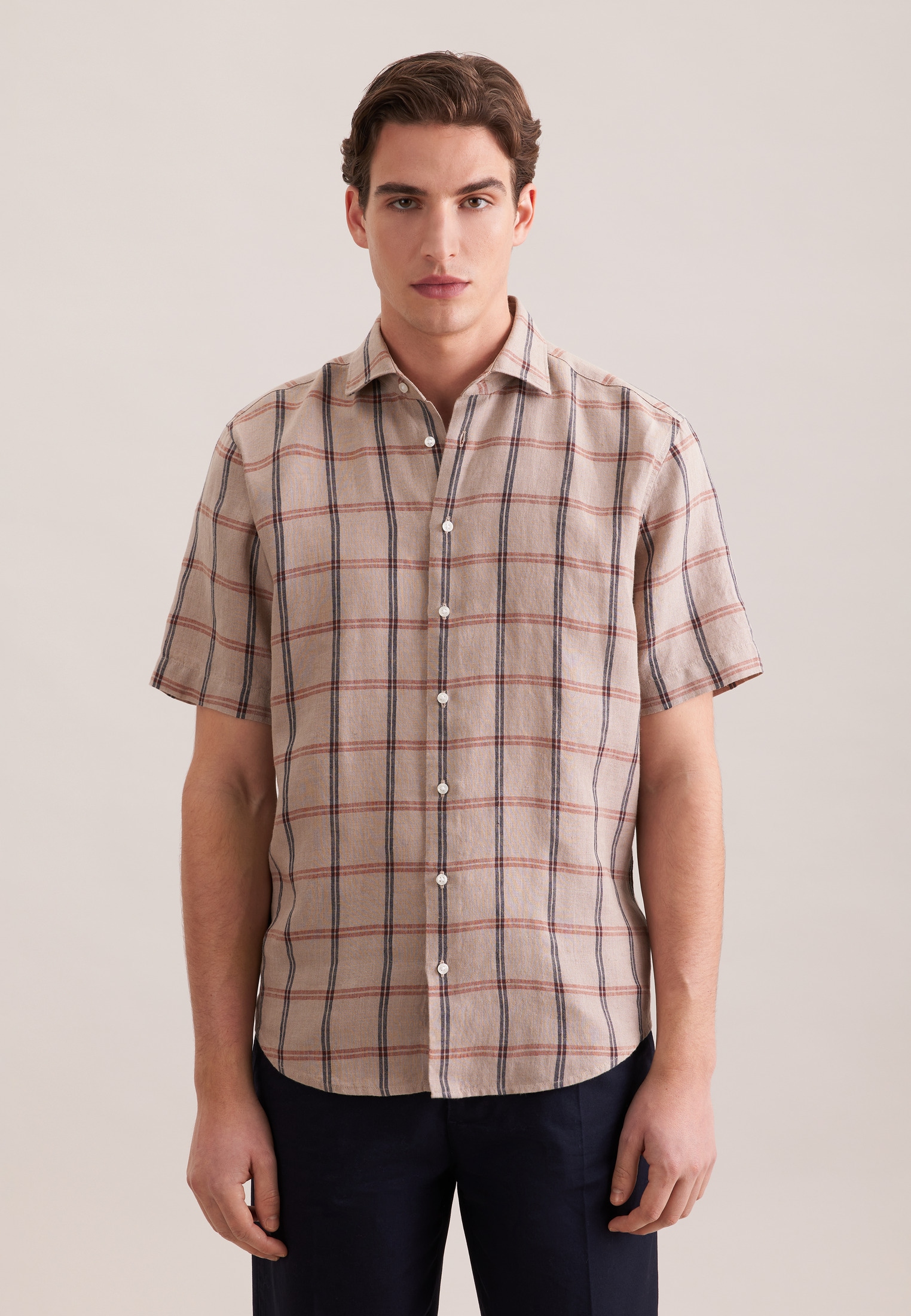 seidensticker Leinenhemd "Schwarze Rose" Regular 1/2 Kentkragen Karo günstig online kaufen