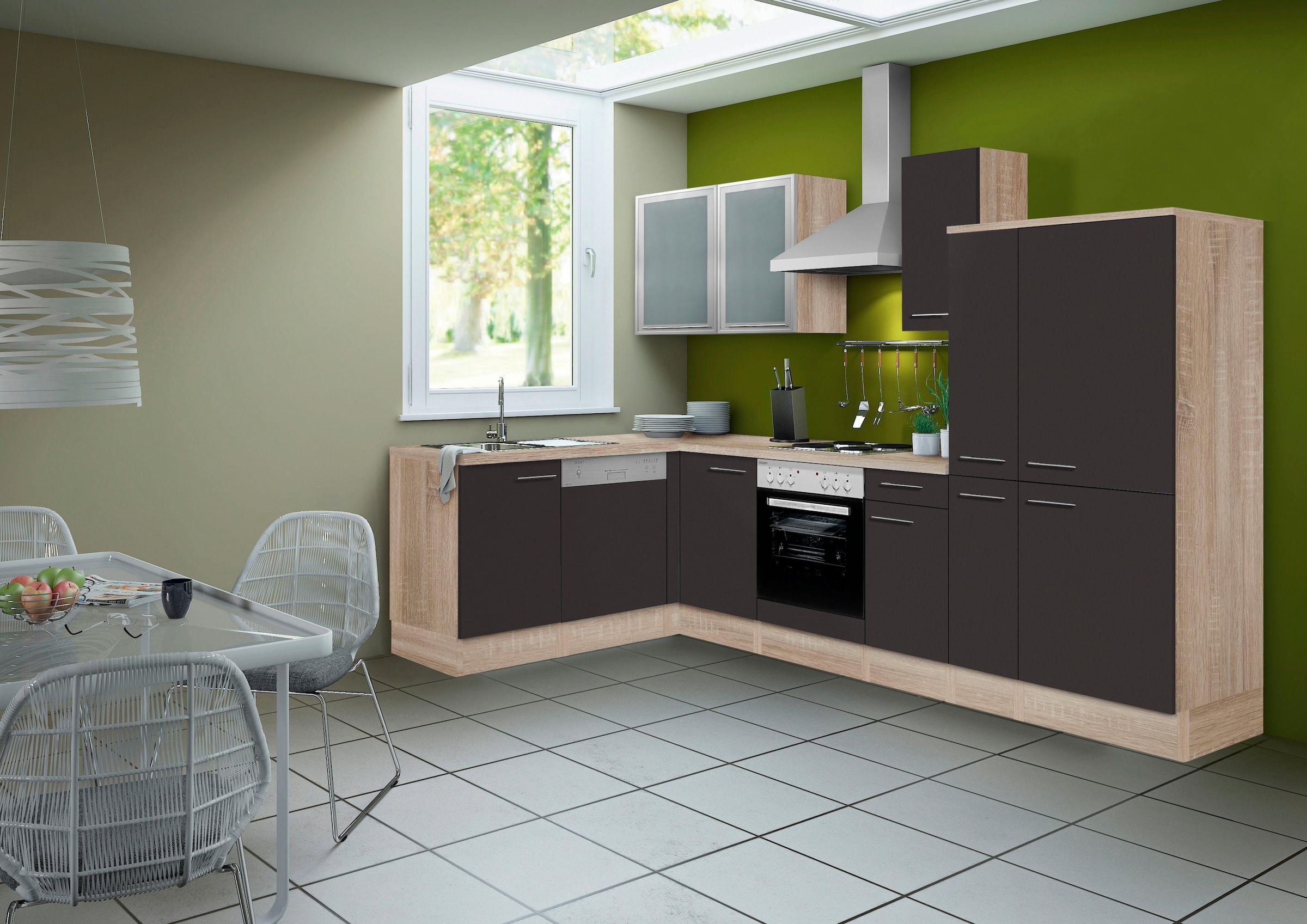 OPTIFIT Winkelküche »Kalmar«, Stellbreite 300x175 cm, wahlweise mit E-Geräten, mit Arbeitsplatte