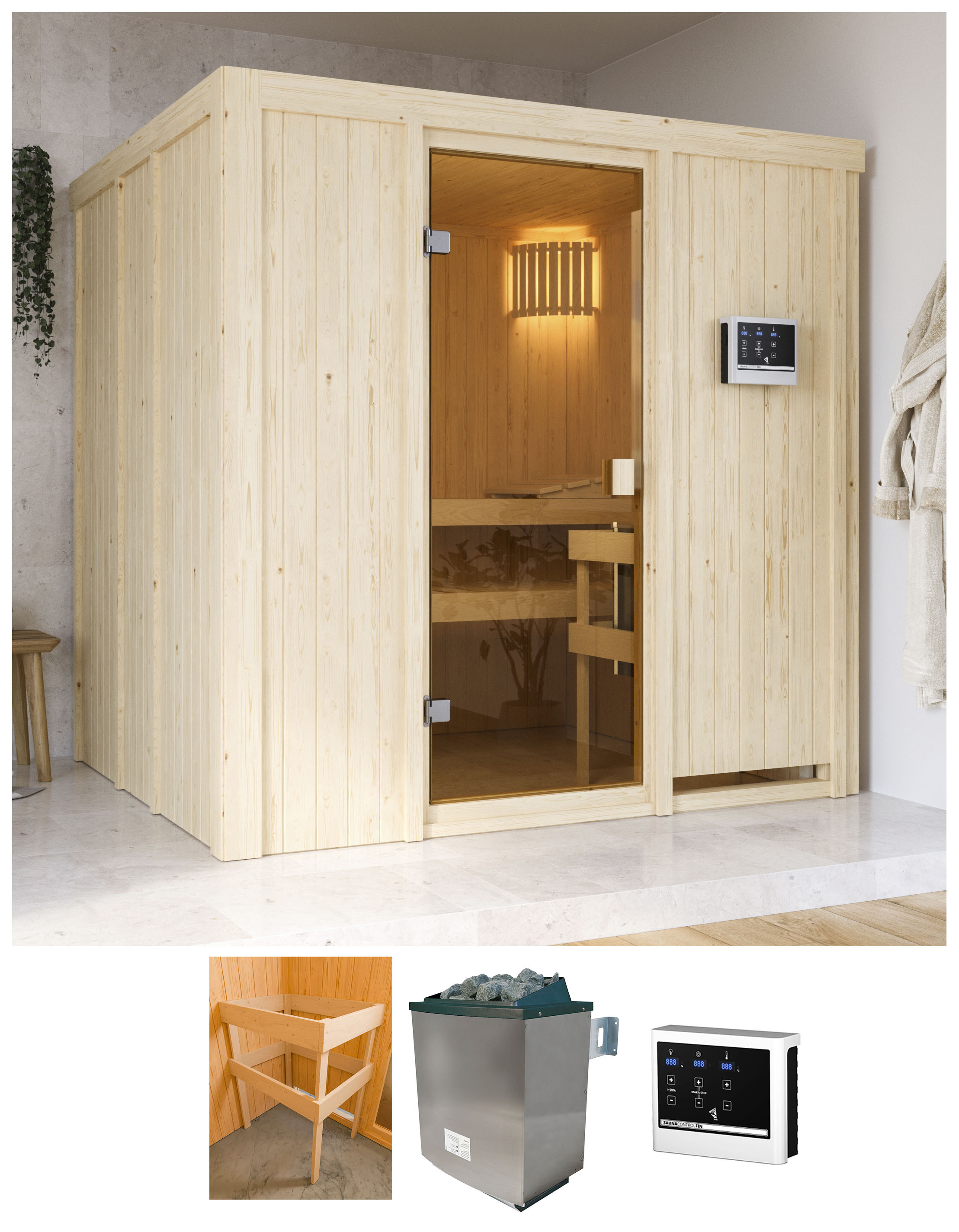 Karibu Sauna "Tromsö" Ofen 9 kW Bio externe Strg easy