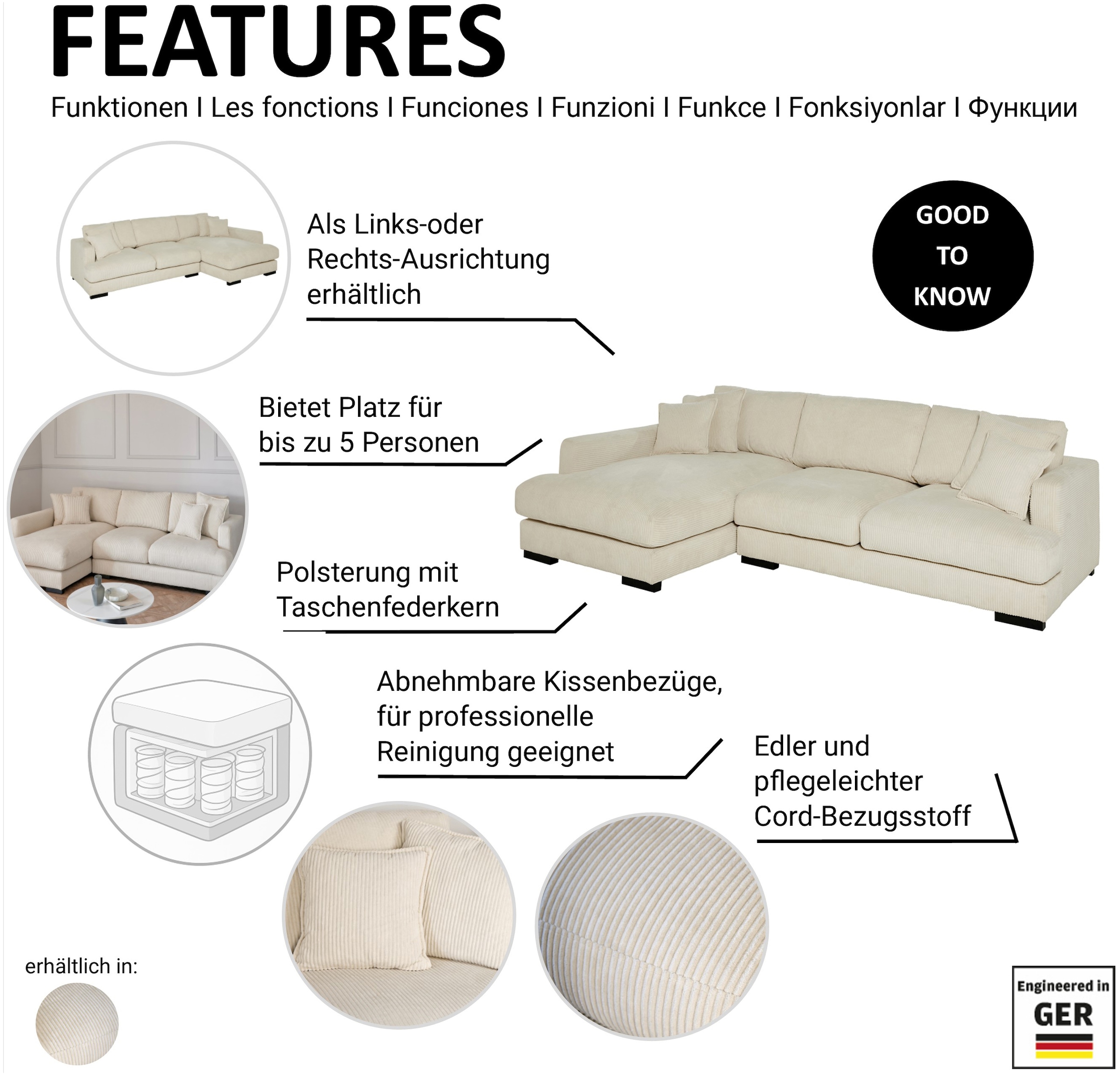 Jahnke Ecksofa »RELAX ASPEN CORNER« Platz für bis zu 5 Personen,Taschenfederkernpolsterung,L-Form,B:271 cm