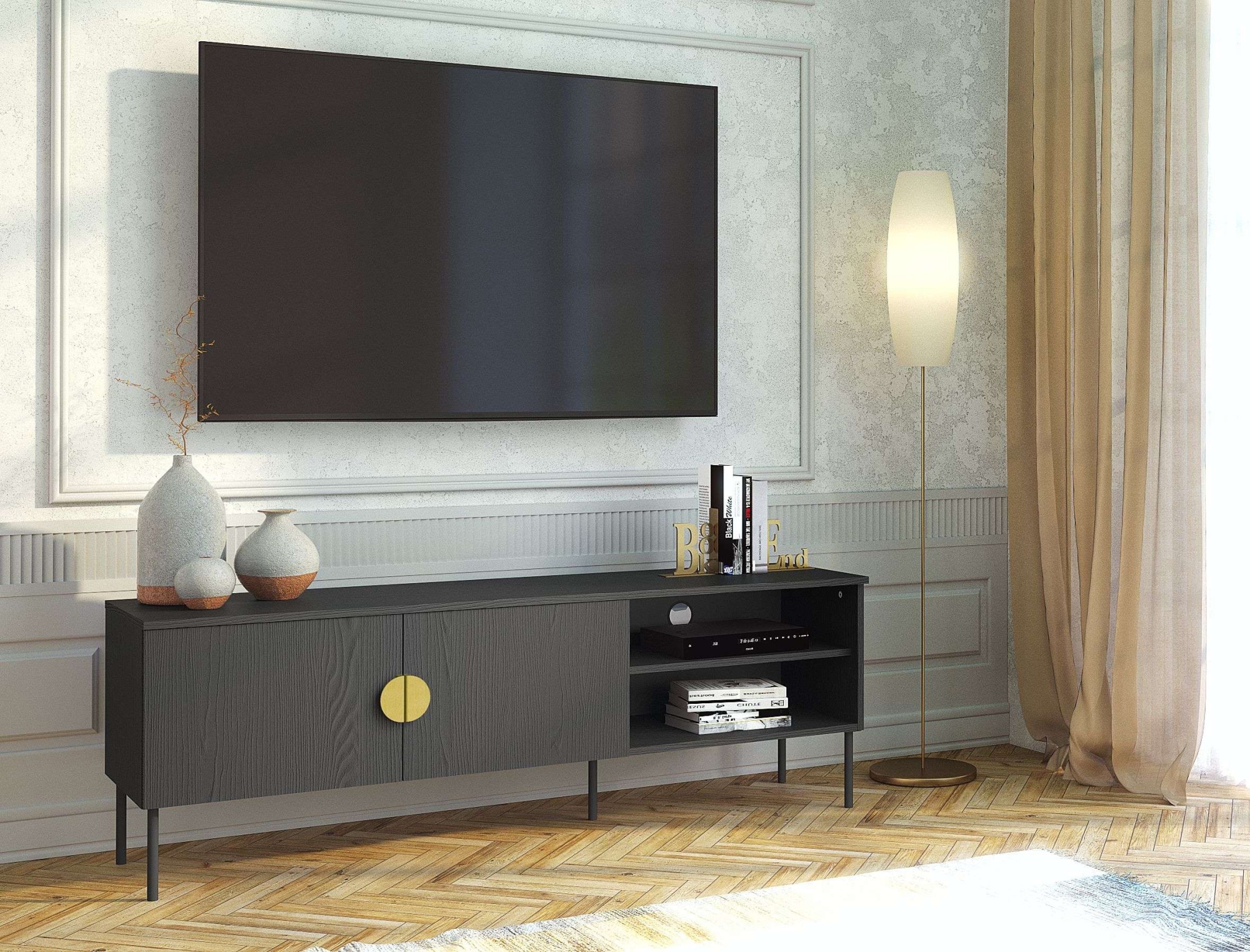 Leonique Lowboard "BELLOT TV-Schrank mit 2 Türen, Maße B/T/H: 160/40/53,6 c günstig online kaufen