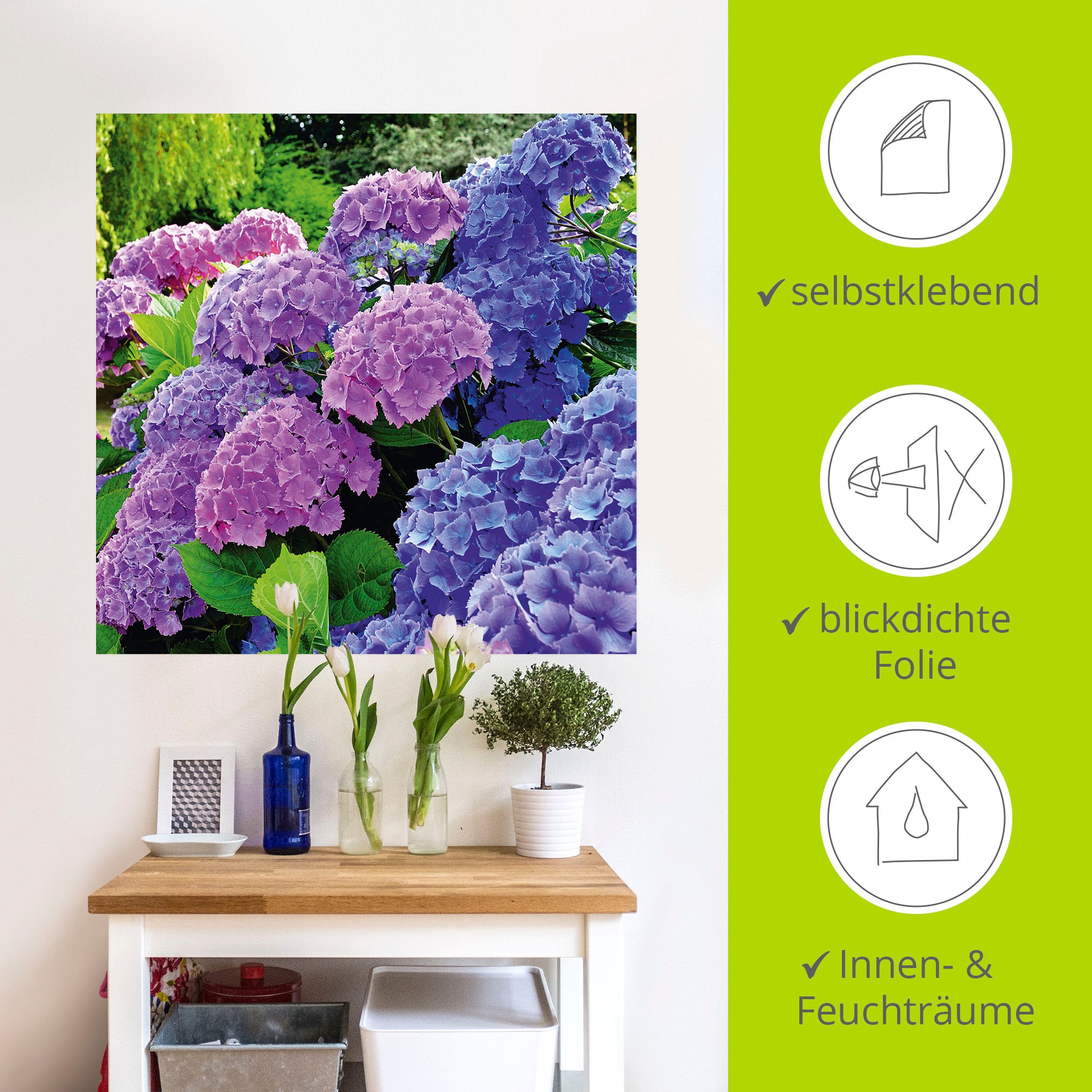 Artland Wandbild »Hortensien im Garten«, Blumen, (1 St.), als Alubild, Outdoorbild, Leinwandbild, Poster, Wandaufkleber