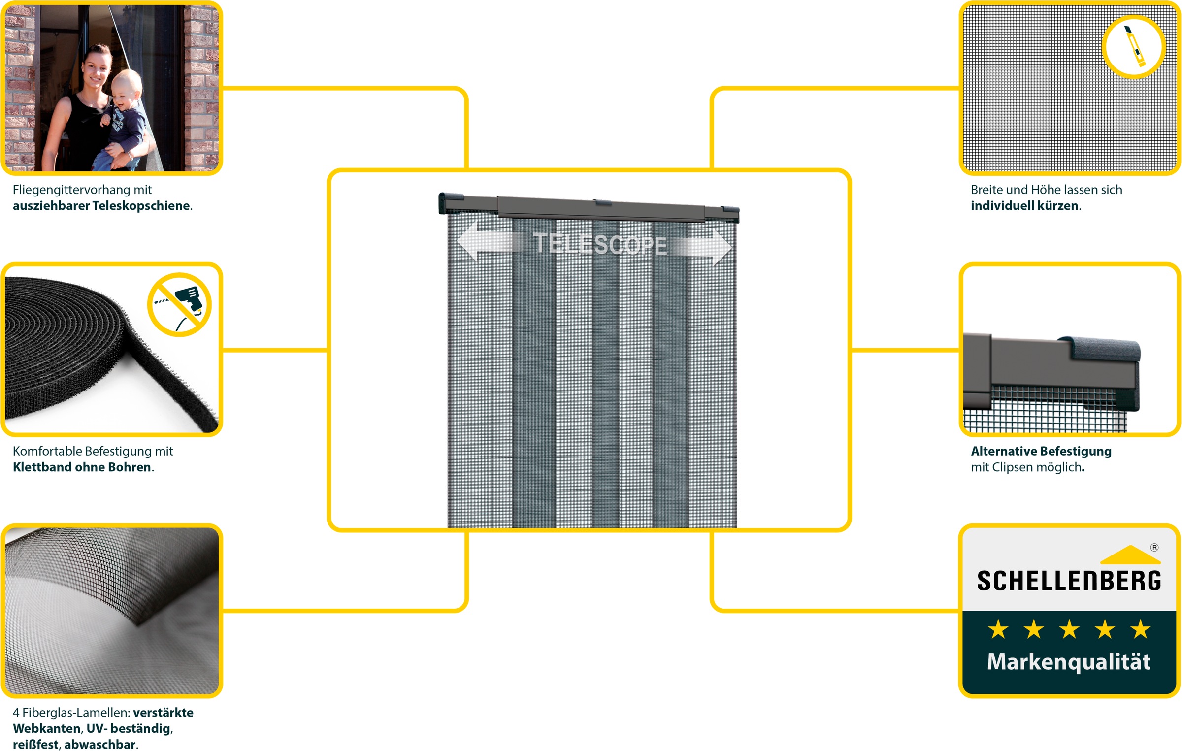 SCHELLENBERG Insektenschutz-Vorhang »Telescope, Fliegengitter für Balkontür und Terrassentür«, 70 - 95 x 220 cm oder 105 - 130 x 220 cm, anthrazit