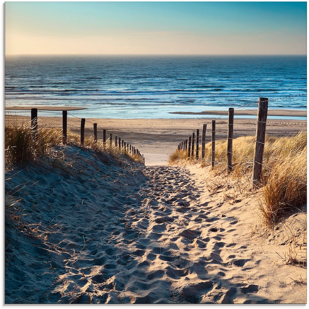 Artland Glasbild »Weg zum Nordseestrand Sonnenuntergang«, Strand, (1 St.)