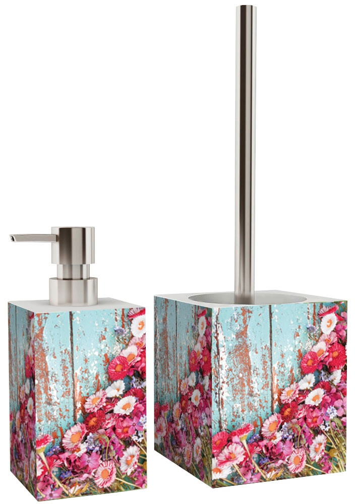 Sanilo Badaccessoire-Set »Spring«, (Komplett-Set, 6 tlg.), bestehend aus WC-Sitz, Badteppich, Stöpsel, Seifenspender, WC-Bürste