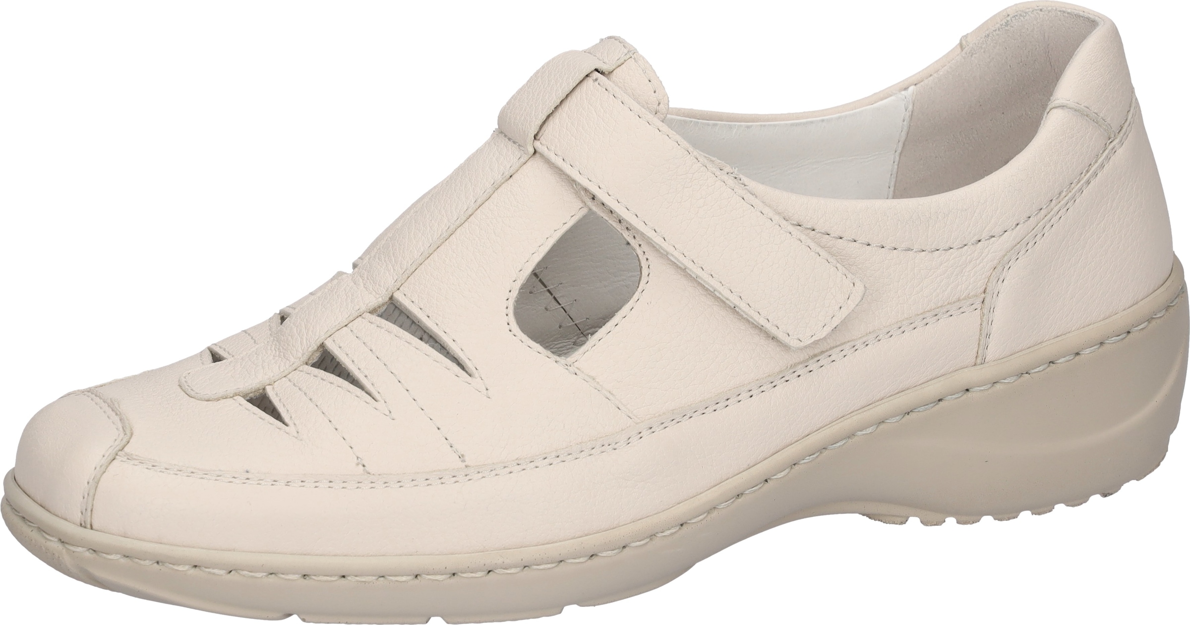 Klettschuh WALDLÄUFER "KYA", Herren, Gr. 8,5 (42,5), creme, Nappaleder, unifarben, Basic, Schuhe Klettschuh, Bequemschuh, Halbschuh mit Klettverschluss, in Komfortweite K