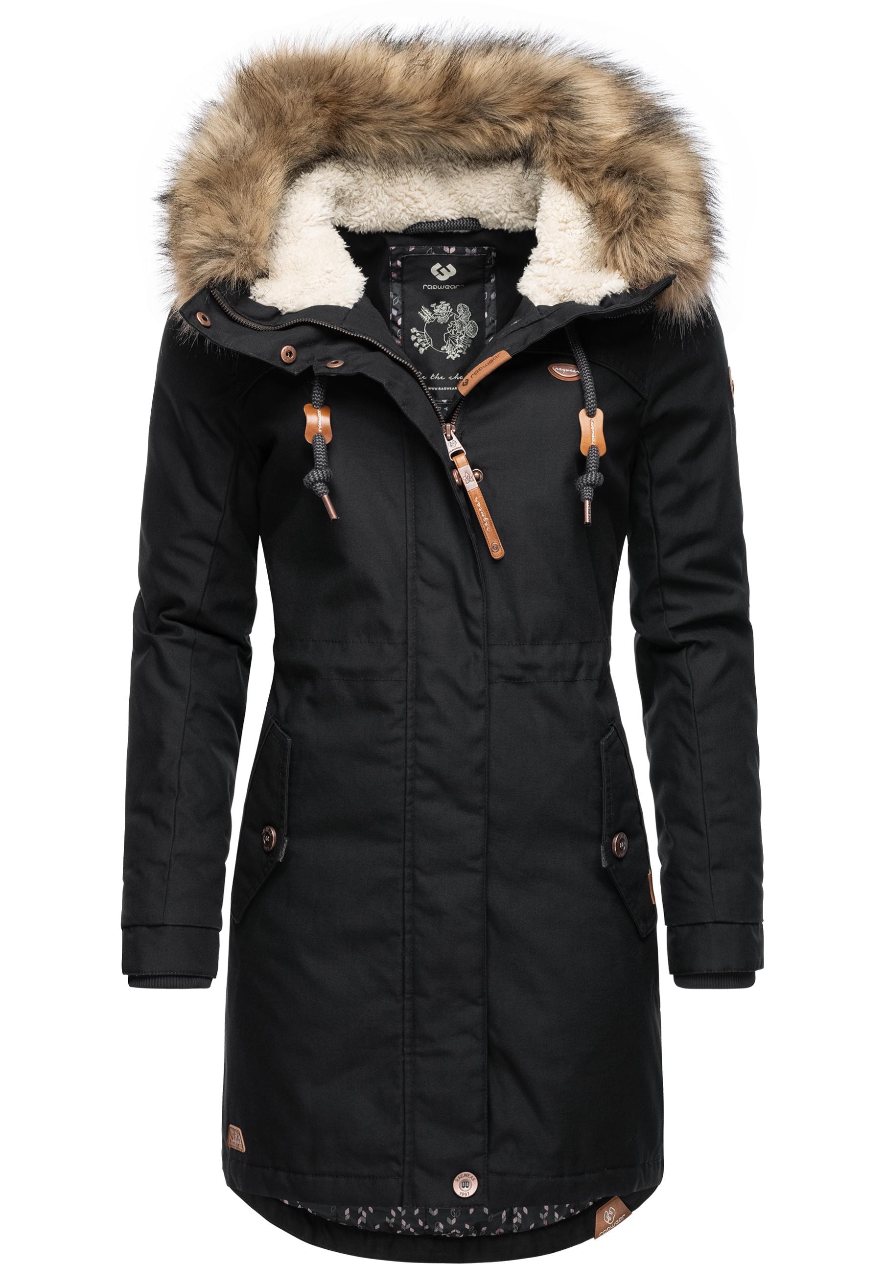 Ragwear Winterjacke "Tawny", mit Kapuze, stylischer Winterparka mit großer Kapuze und Kunstfellkragen