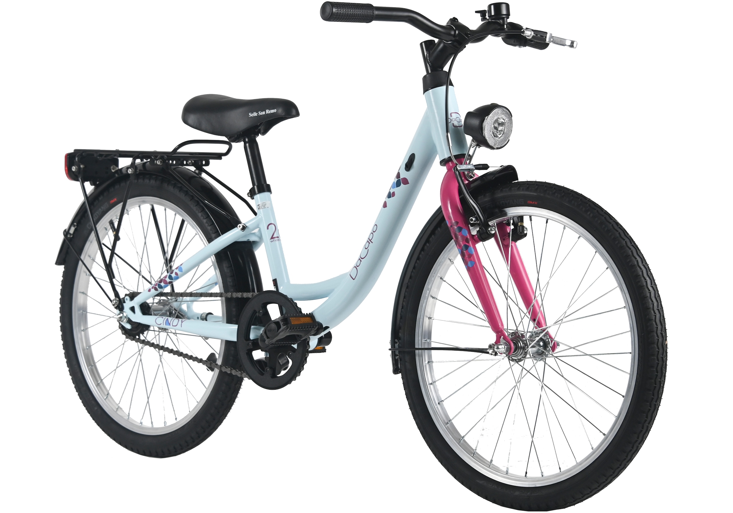 Dacapo Kinderfahrrad »20" Cindy Blau 1 Gang RH 27 cm mit Beleuchtung - Ab 6 Jahre« 1 Gang ohne Schaltung