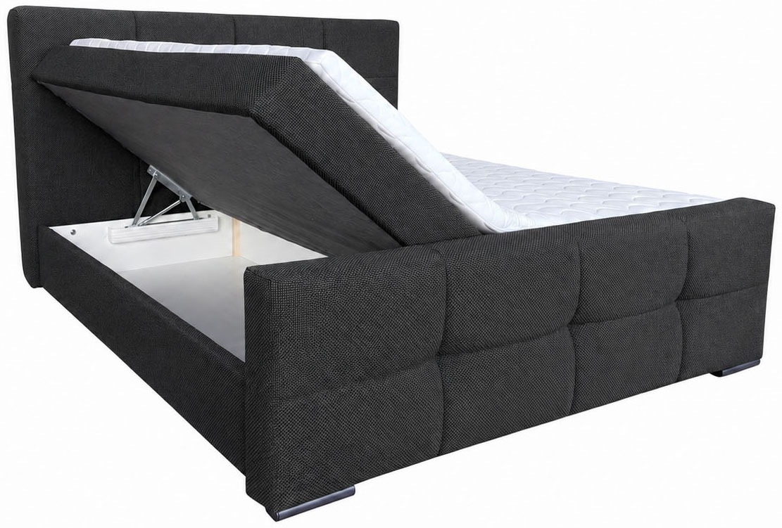 OTTO home Boxbett »RISE, Polsterbett mit Bettkasten, inkl. Taschenfederkernmatratze H3« inkl. Kaltschaumtopper, Strukturstoff-Bezug, Liegefläche 180x200 cm