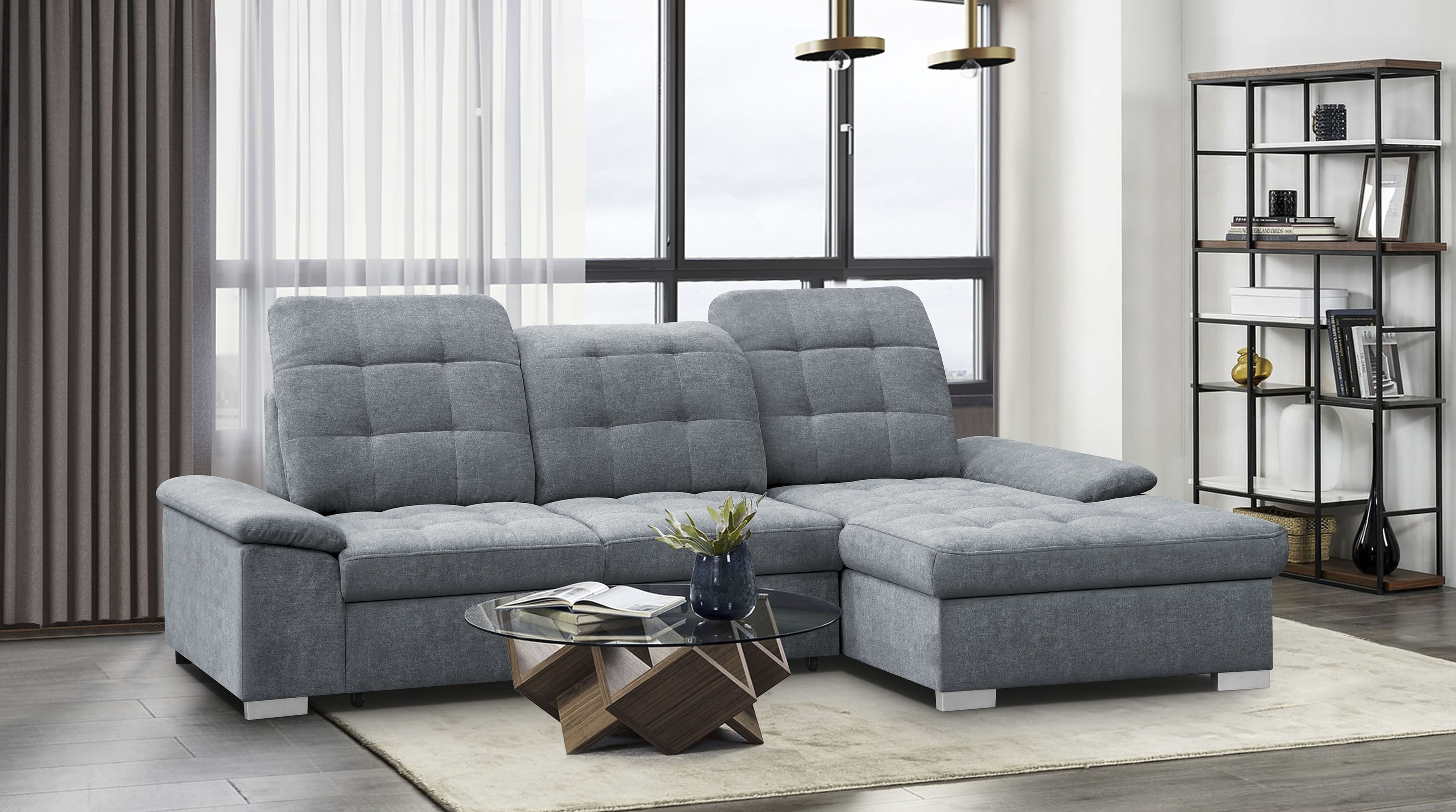 WERK2 Ecksofa "Carmen 264 cm breit L-Form Sofa Schlaffunktion Kopfstützen verstellbar" Schlafcouch mit Bettkasten, Eckcouch wahlw. mit Sitztiefenverstellung