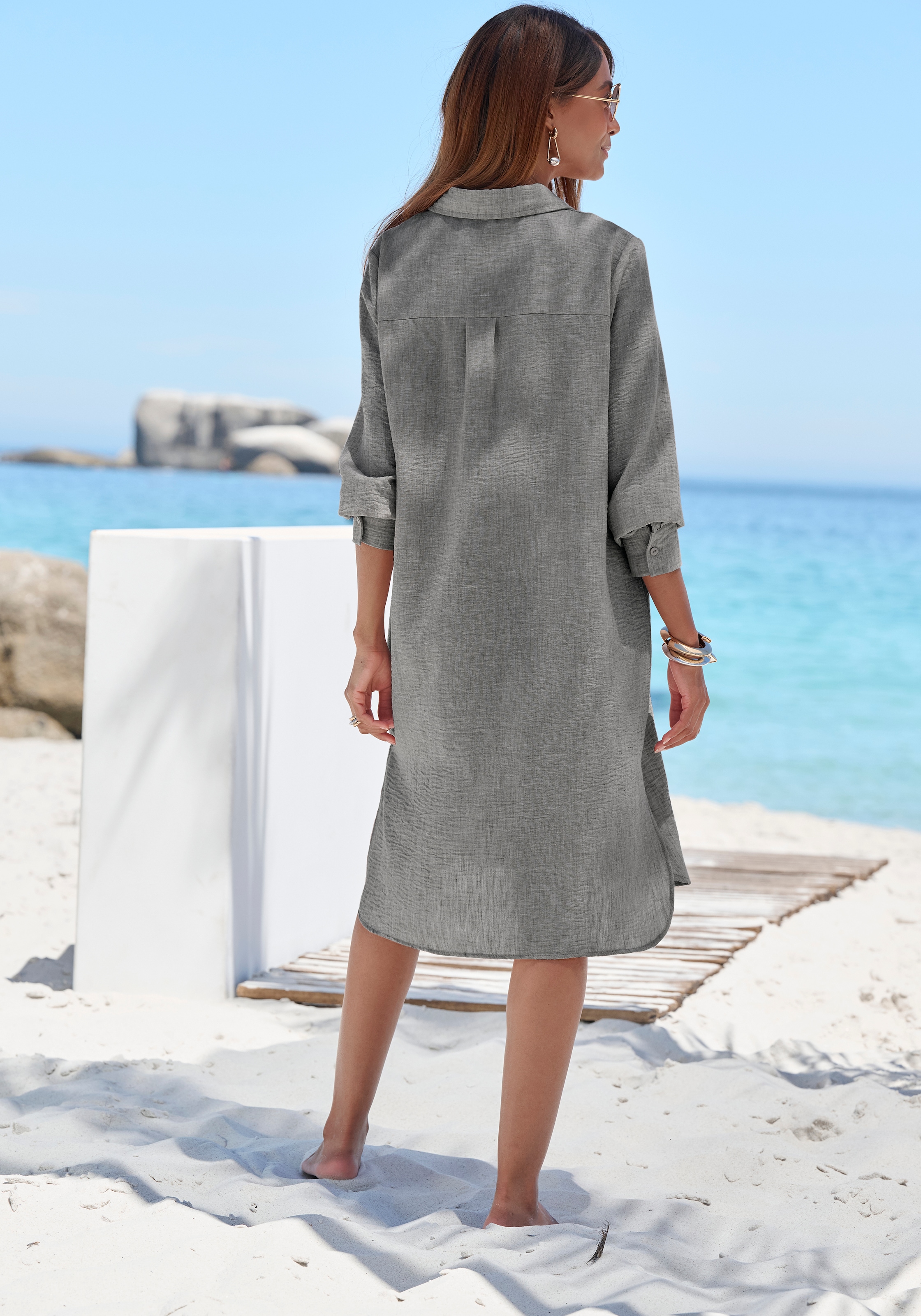 Buffalo Longbluse luftiges Strandkleid, Sommerkleid aus sommerlich leichter Qualität