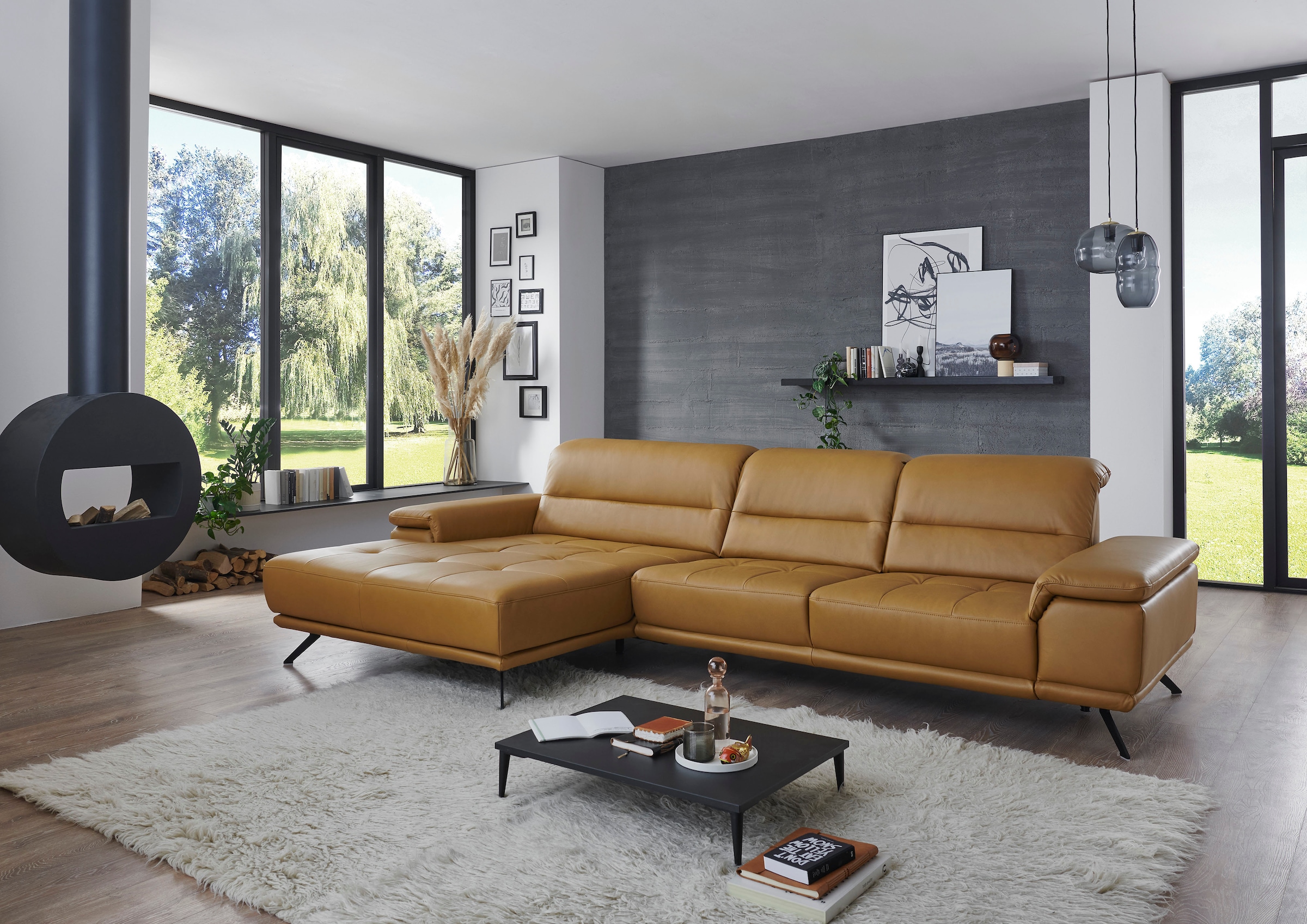 Die PlanBar Ecksofa "PN-EM19074, L-Form, Breite 343 cm" inkl. Sitztiefen- und Kopfteilverstellung