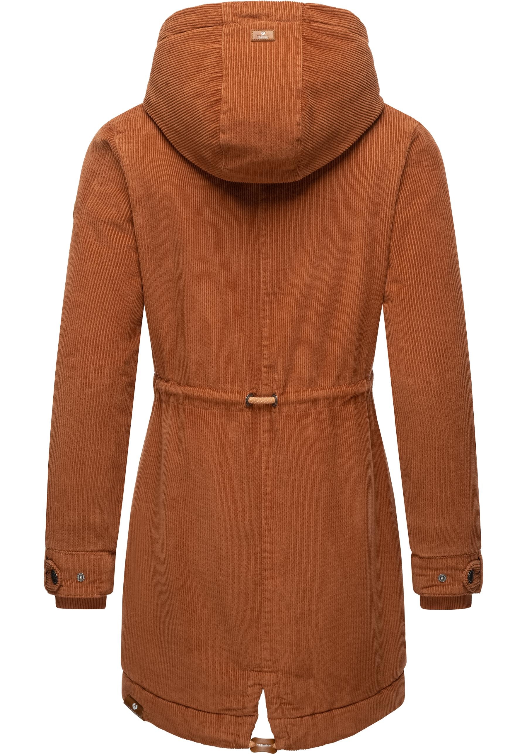 Ragwear Winterjacke »Canny Corduroy«, mit Kapuze, stylischer Damen Cordmantel mit Kapuze