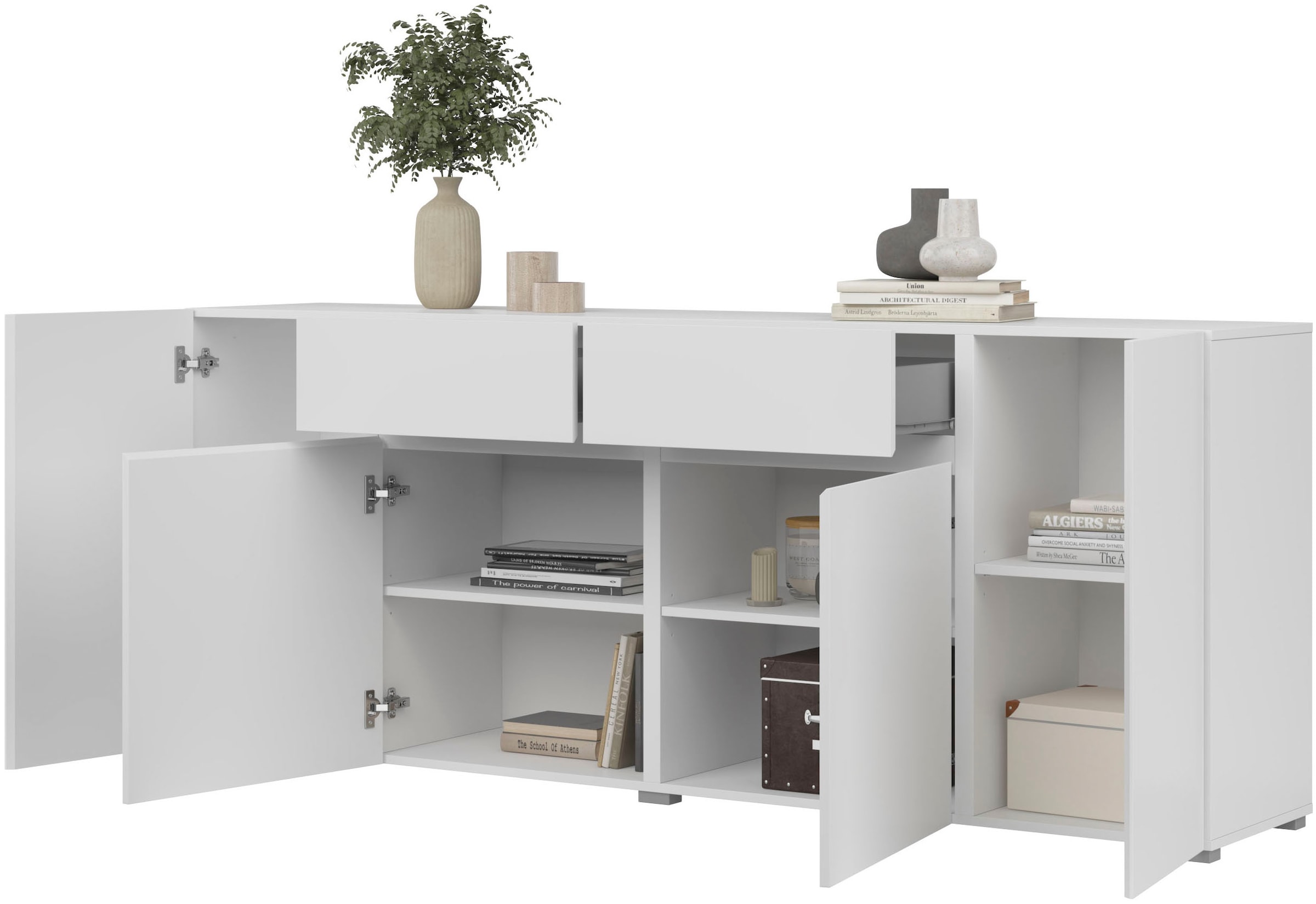 INOSIGN Sideboard »Asymetric, Breite 195 cm, grifflose Kommode 4 Türen/2 Schubkästen«, Schubladenschrank mit viel Stauraum, Einlegeböden verstellbar