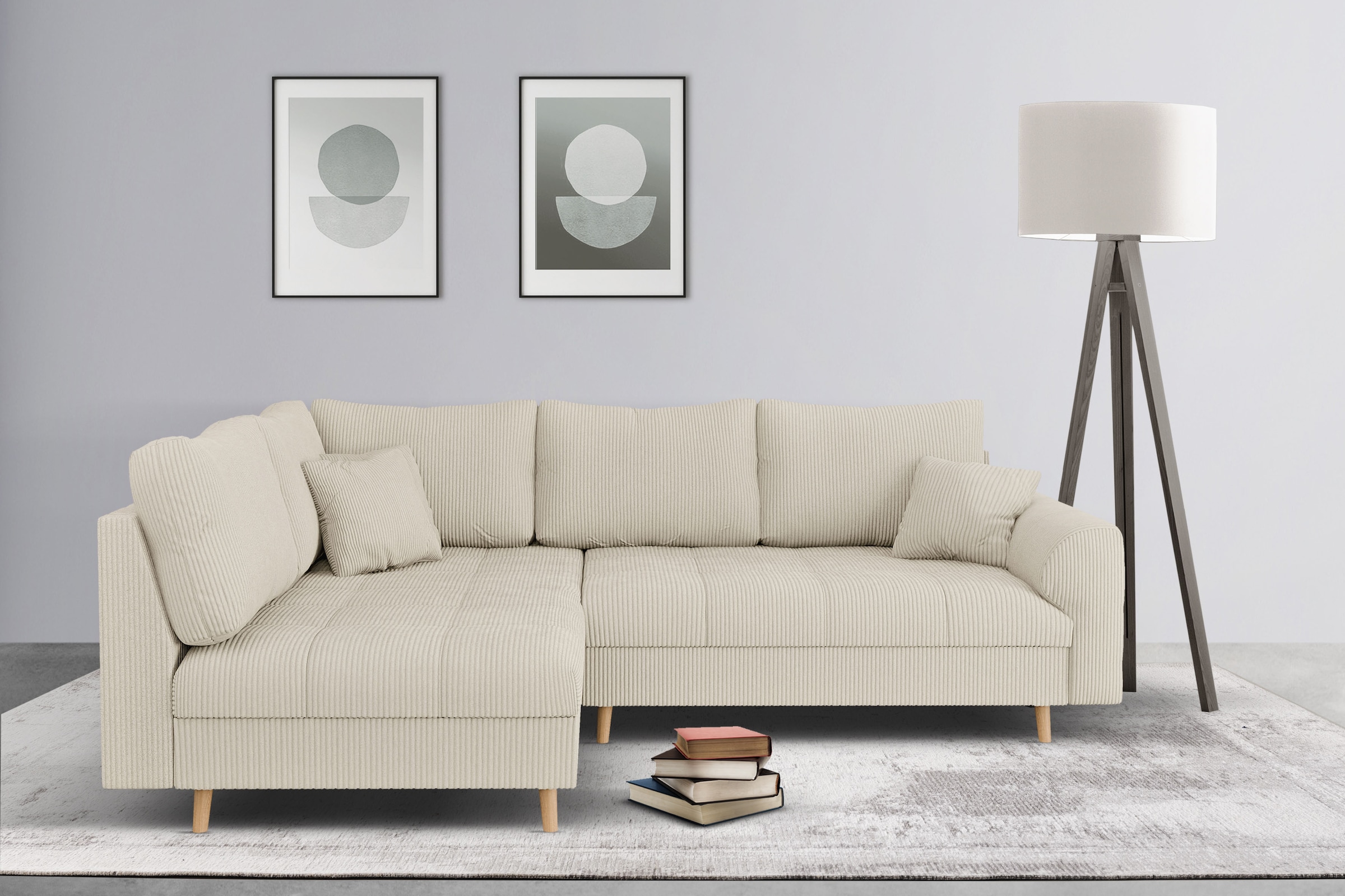 Home affaire Ecksofa »CHARRE L-Form mit Ottomane, Maße B/T/H: 231/161/81 cm«, feine Steppung, lose Rücken- und Zierkissen, auch in Cord und Bouclé