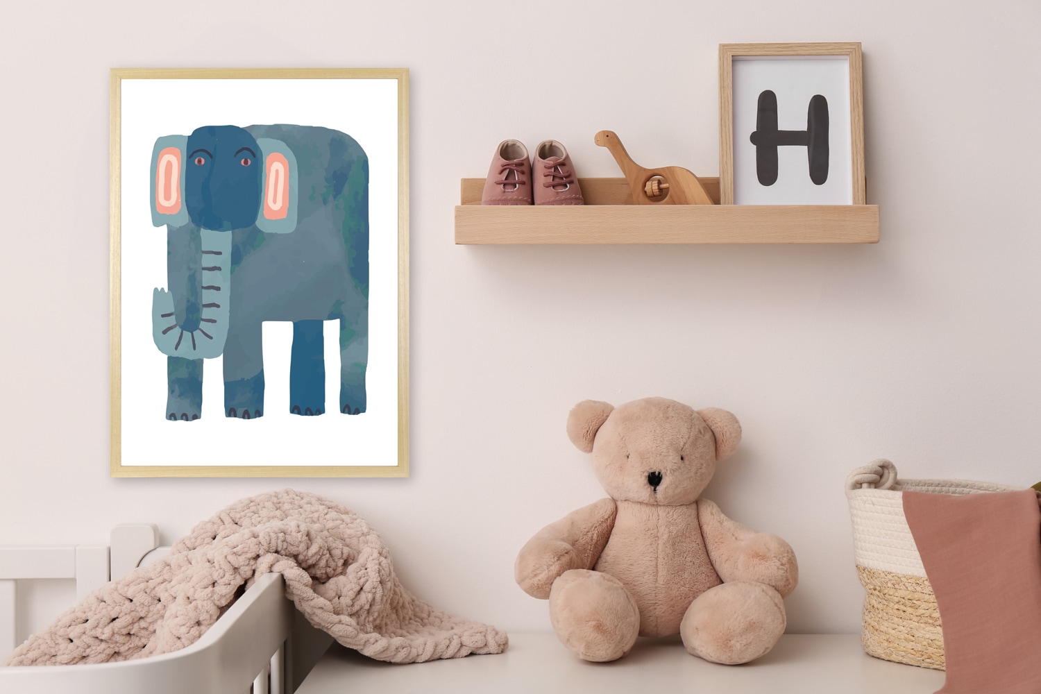 queence Bild mit Rahmen "Blauer Elefant" Elefant Elefanten Elefanten Bilder Tiere 1 Stk. tlg. HD Premium Posterdruck mit Echtholzrahmen