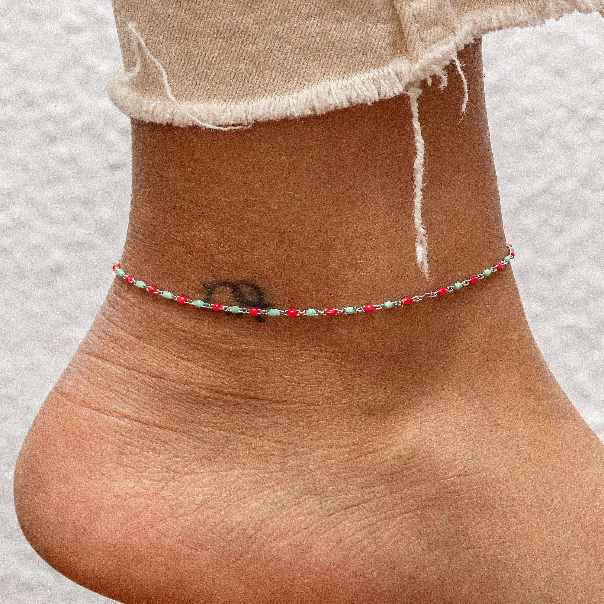 CAÏ Fußkette »925 Silber rhodiniert Email in pink und türkis«