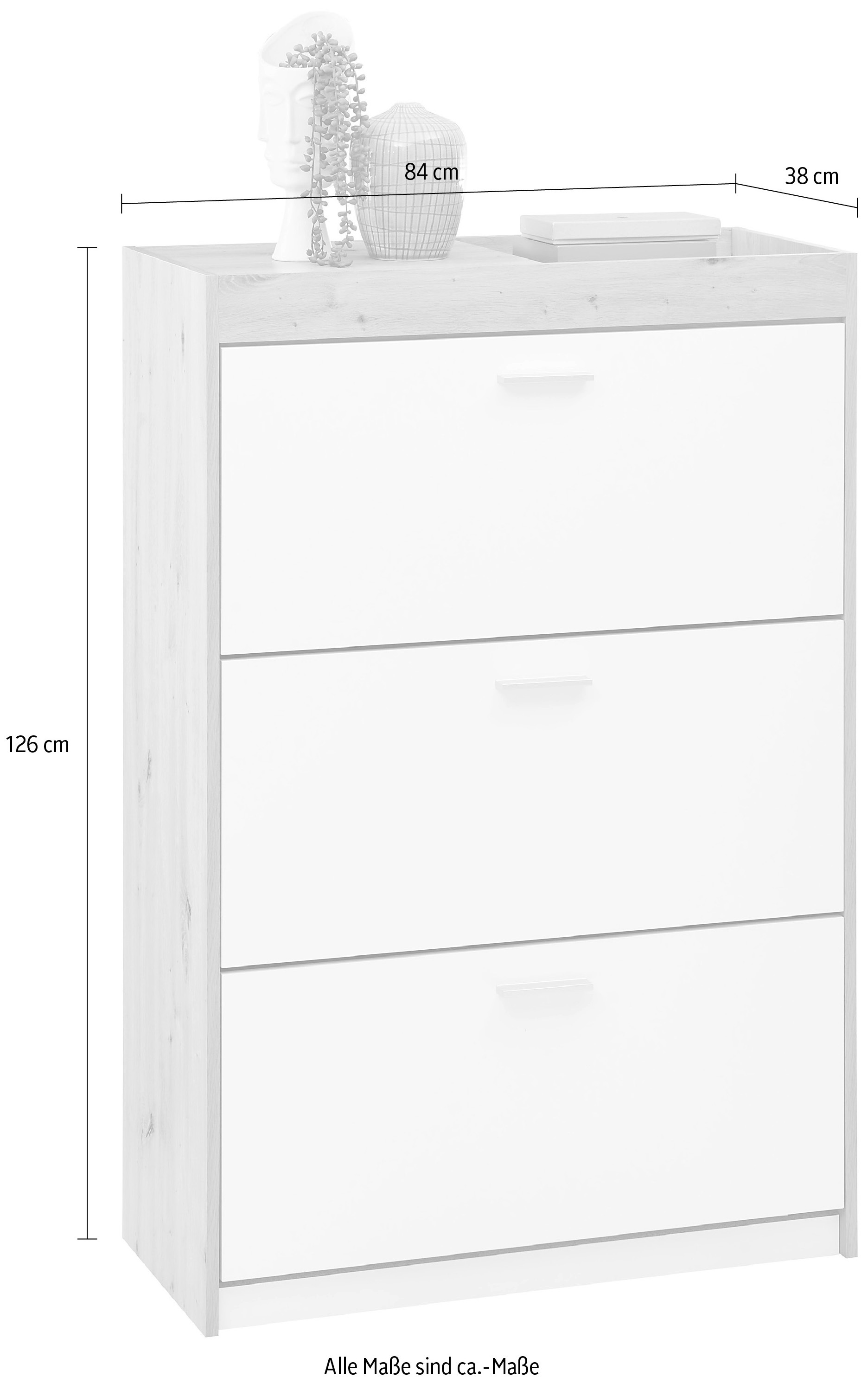 HBZ Schuhschrank »Paris weiß matt, BxHxT 84x126x38 cm«, (1 St.), Schuhkipper mit 3 Klappen, Platz für ca. 18-24 Paar Schuhe