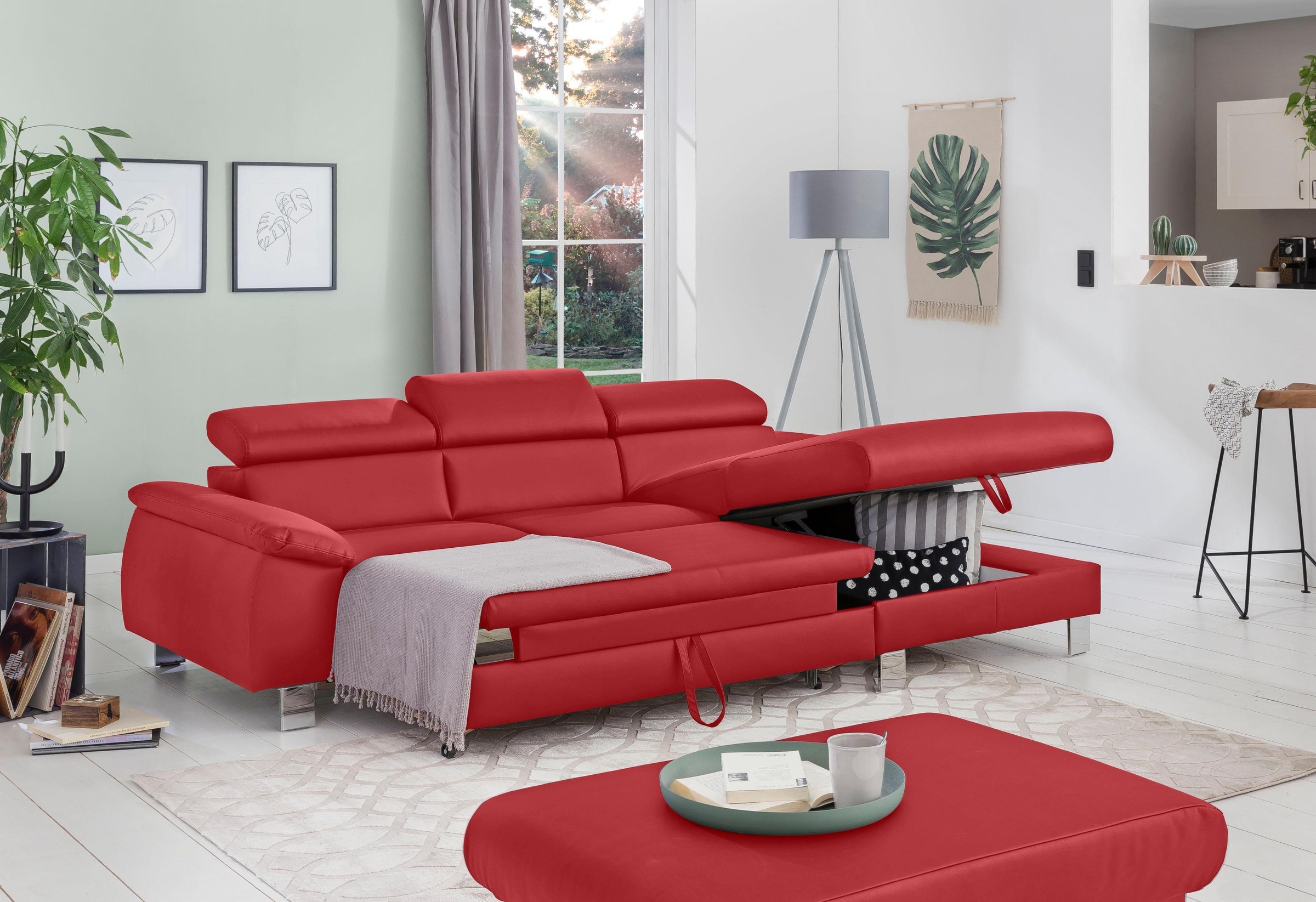 COTTA Ecksofa Komaris, Ecksofa, wahlweise mit RGB-LED-Beleuchtung und Bettfunktion/Bettkasten