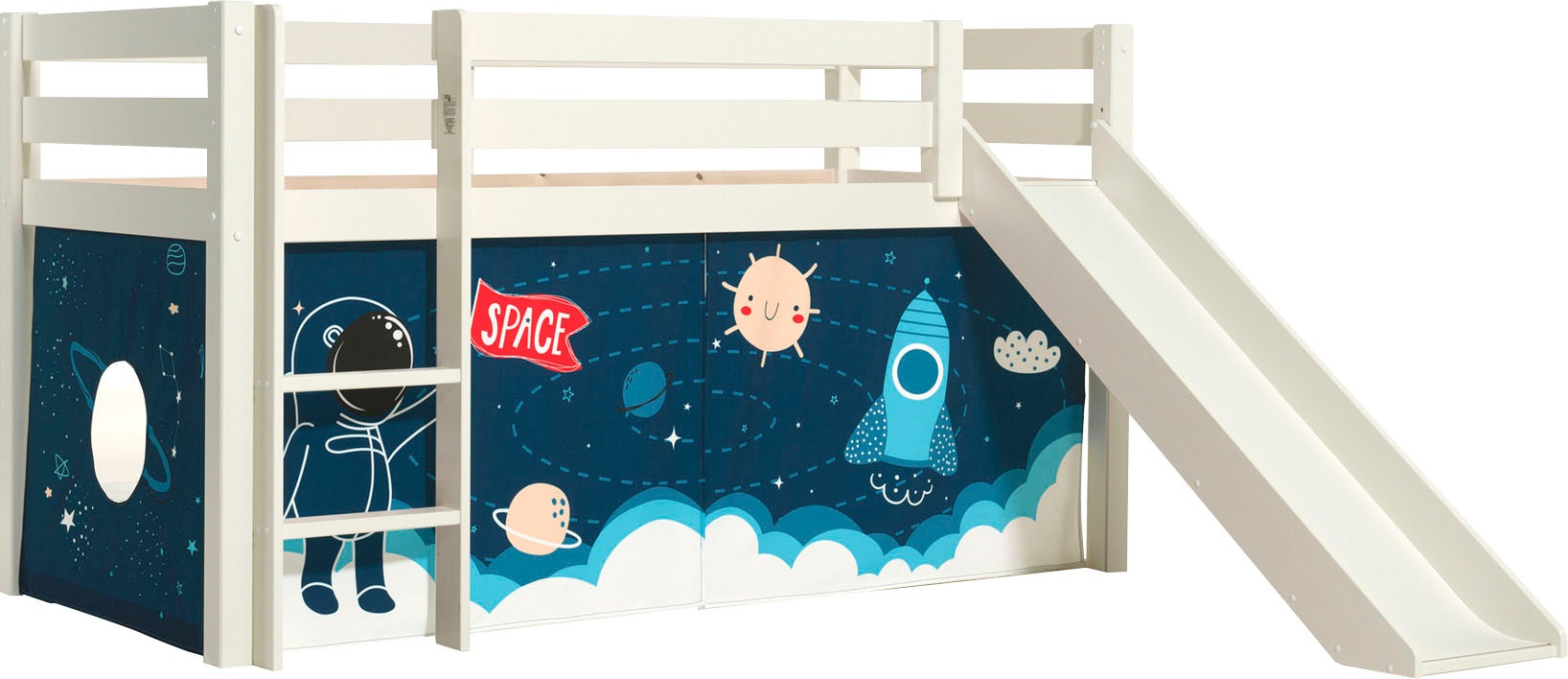 Thumbnail - Vipack Spielbett "Pino, Kiefer massiv, mit Rolllattenrost u. Textil-Set, Made in Europe", (B/H/T ca. 210x114x218cm, mit ...