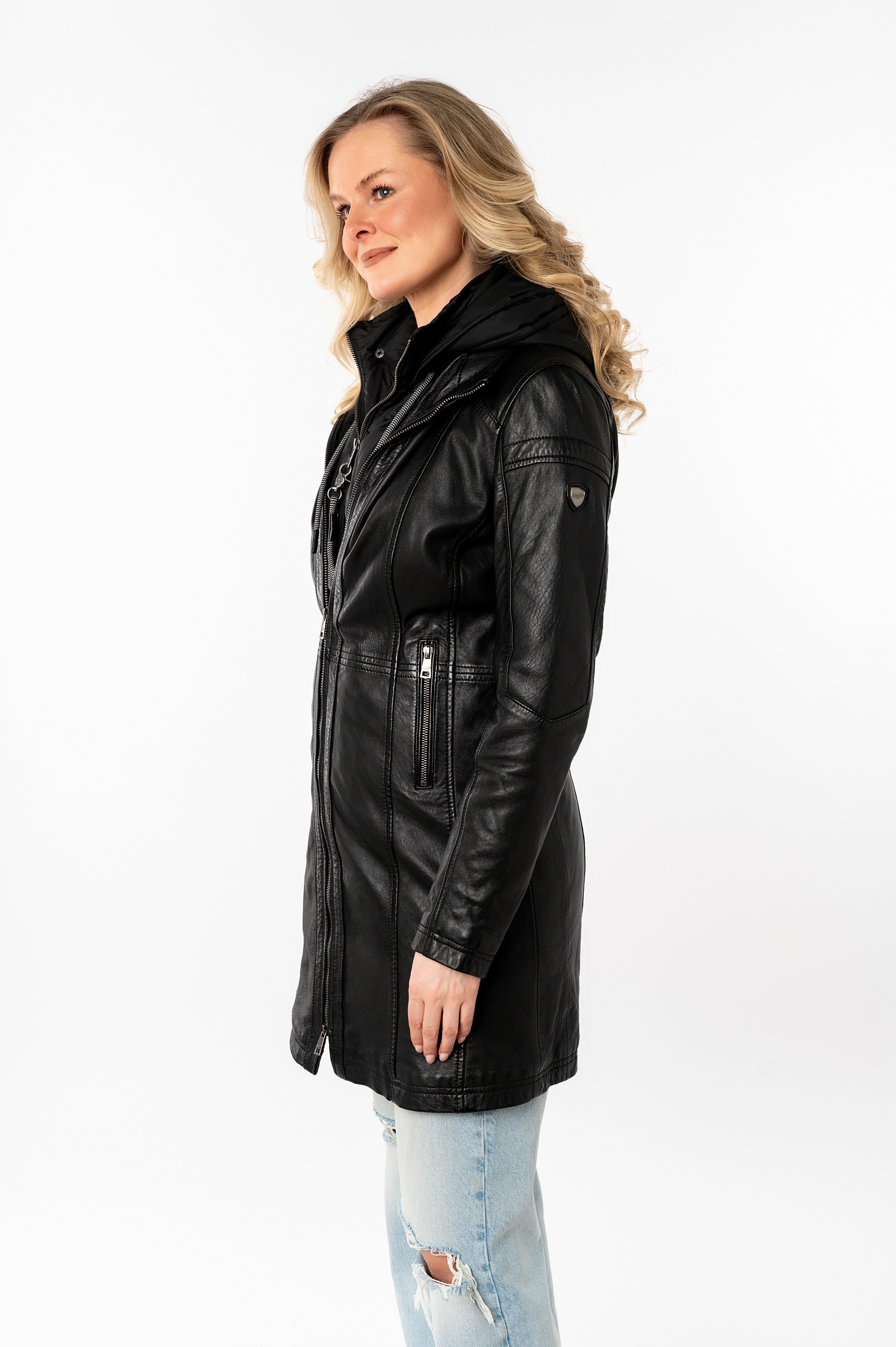 Mauritius Ledermantel "MWMilene", mit Nylonkapuze und Stehkragen günstig online kaufen