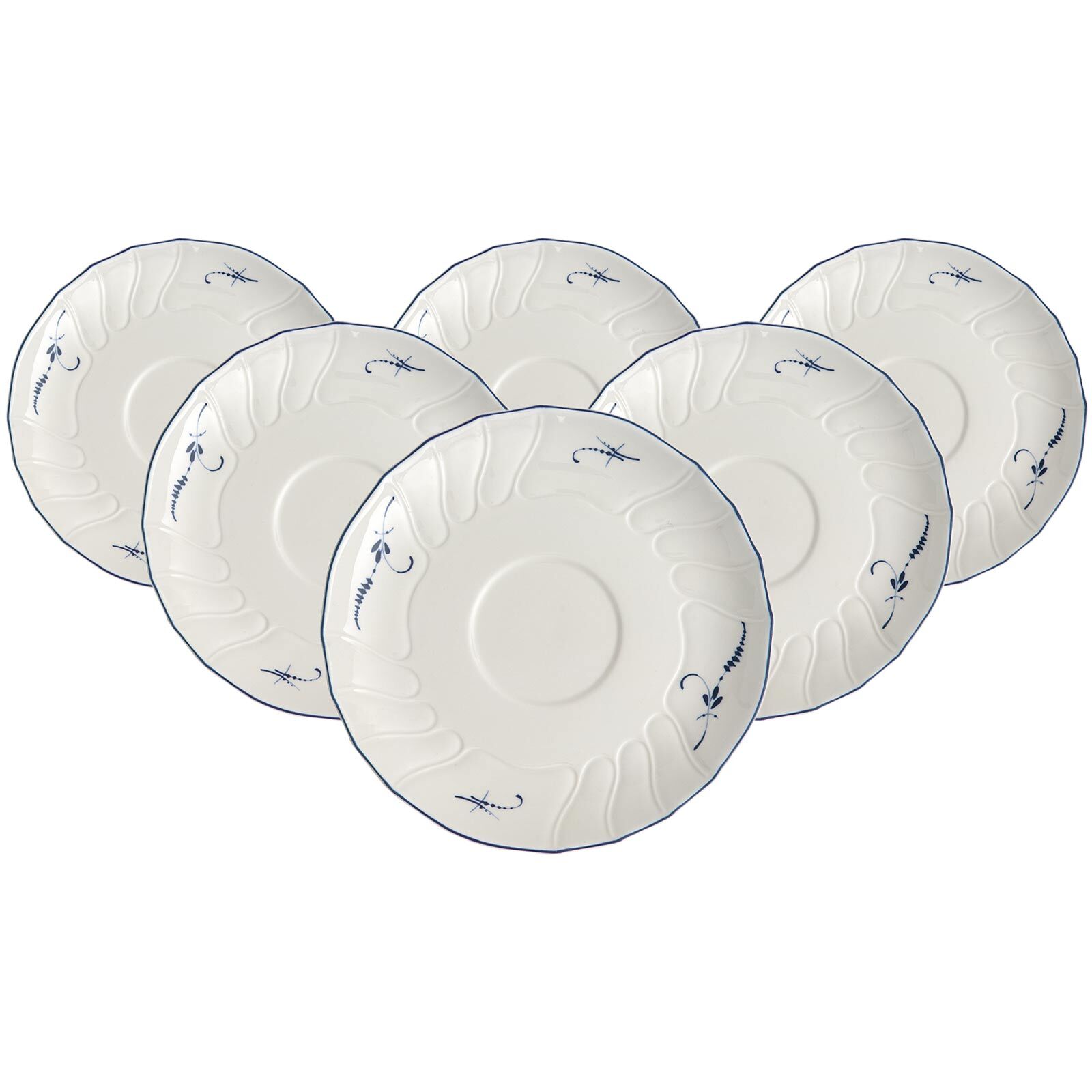 Villeroy & Boch Untertasse "Teeuntertassen Vieux Luxembourg ø 15,8 cm 6er Set weiß-blau" Spülmaschinenfest, Mikrowellensicher