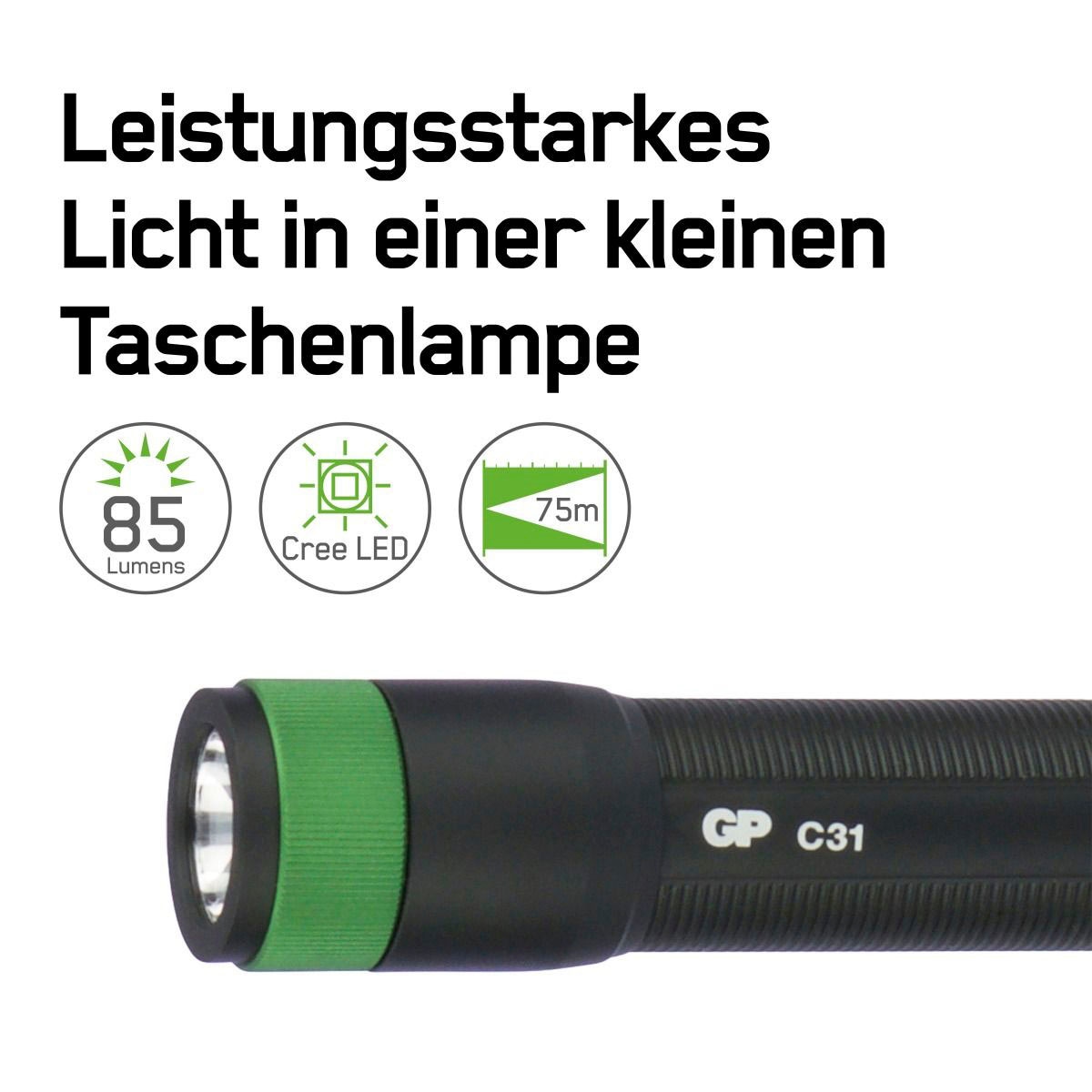 GP Batteries Taschenlampe »GP Discovery C31, CRE LED GP«, 85 Lumen, inkl. 1x AA Batterie, Metallgehäuse, IPX4, Leuchtzeit 2h