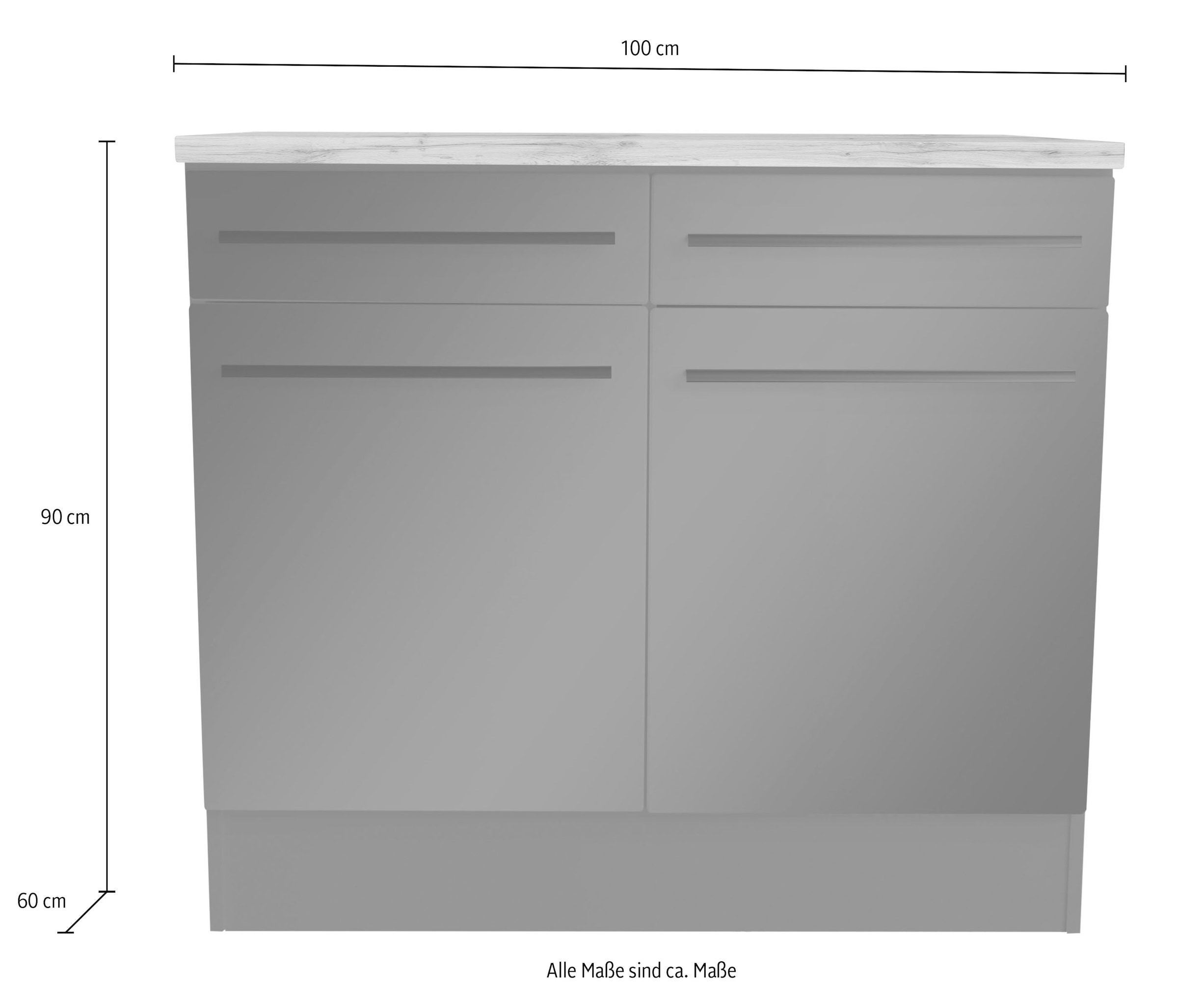 BASIC by Balculina Unterschrank »Jazz 100er Unterschrank, Küschenschrank BxHxT 100x90x60 cm«, (1 St.), Unterschrank mit 2 Türen, 2 Schubkästen und 2 Einlegeböden
