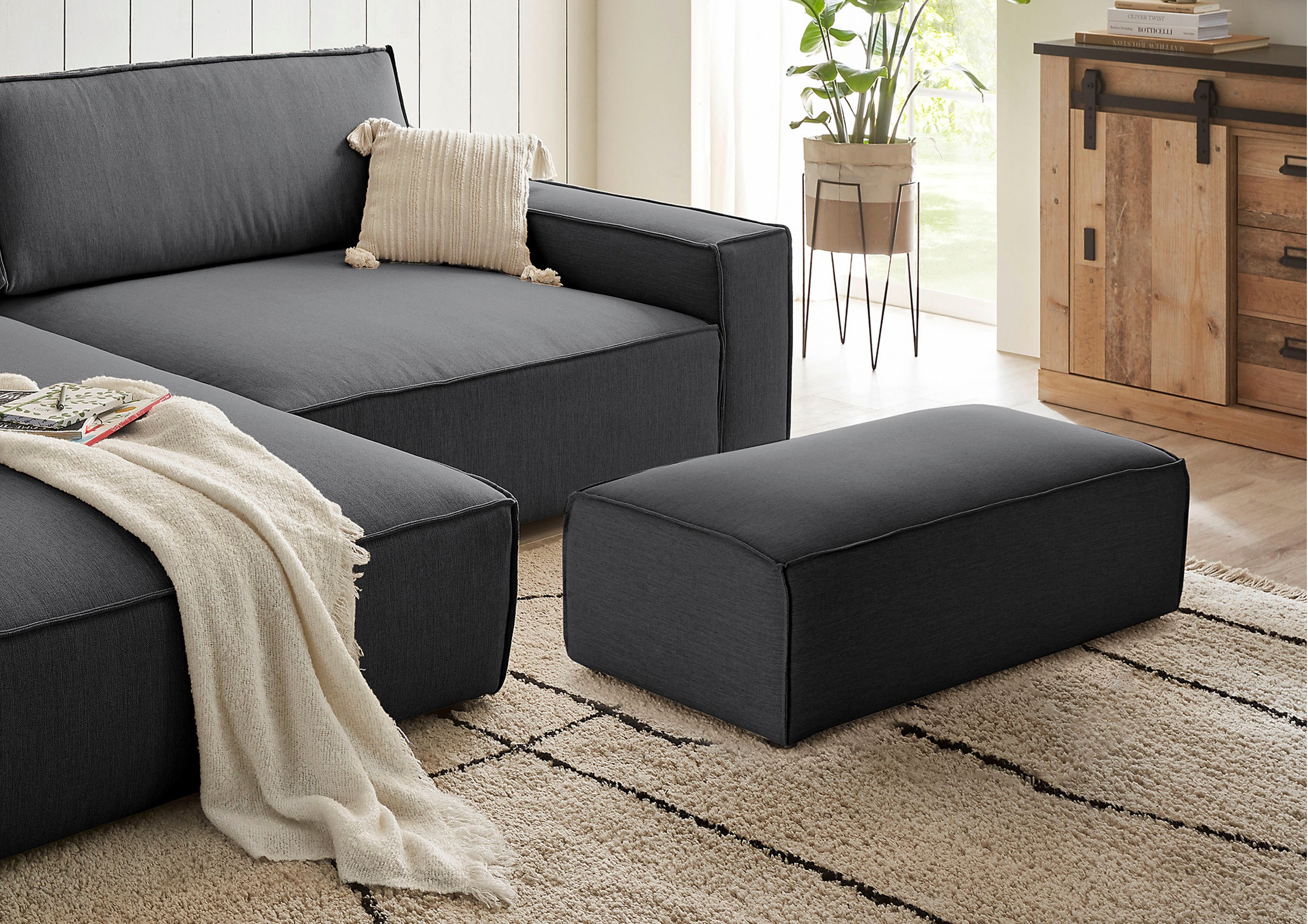 OTTO home Hocker »NEU: SHERWOOD XXL, Polsterhocker, Cord, Webstoff« rechteckig, bequemer Sitzkomfort, 130/60/44 cm, Krokodilverbinder