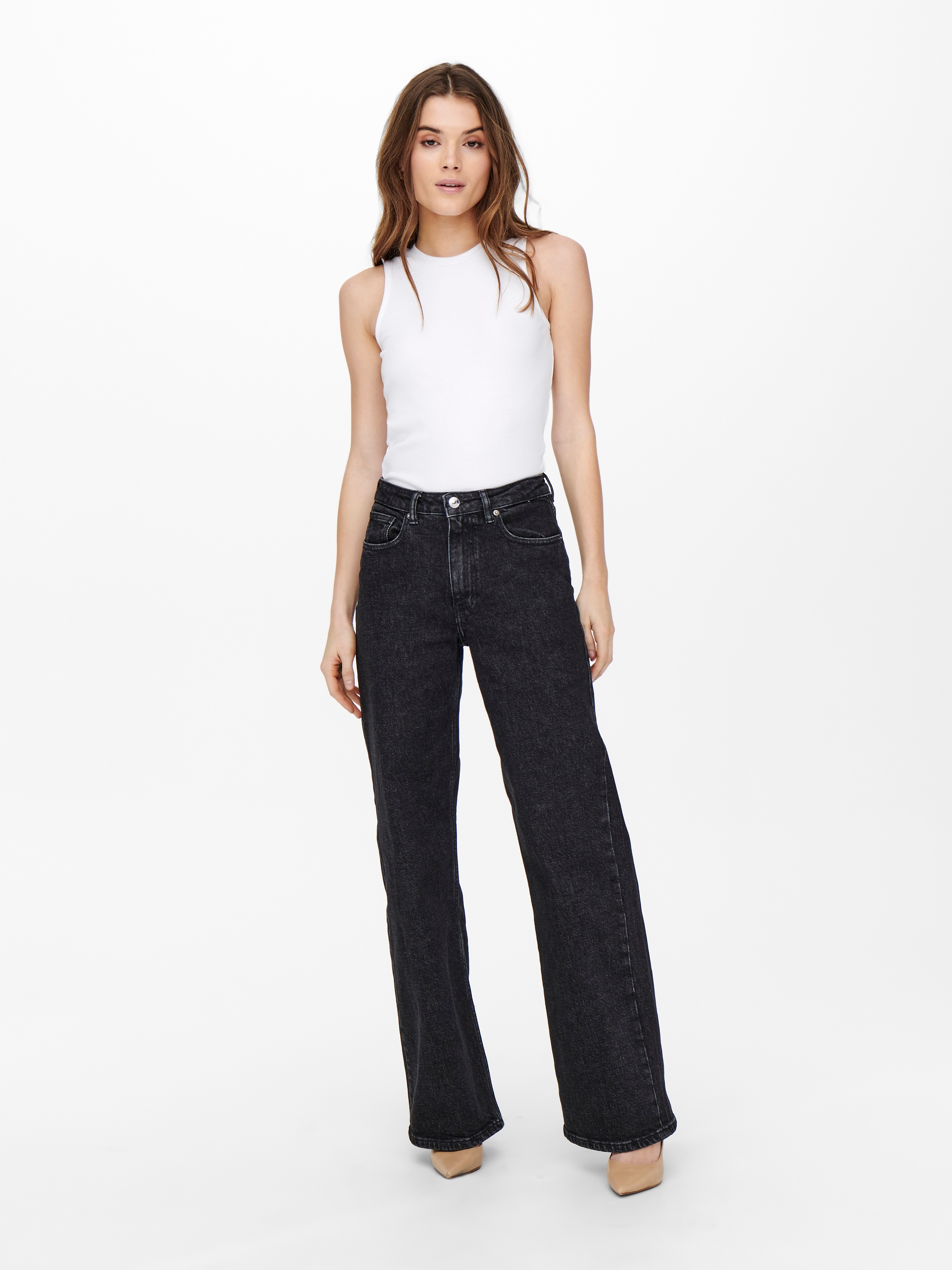 High-waist-Jeans ONLY "ONLJUICY HW WIDE LEG REA244", Damen, Gr. 29, Länge 32, schwarz denim, Denim/Jeans, Obermaterial: 99% Baumwolle, 1% Elasthan, lang, Jeans High-Waist-Jeans, Baumwollmischung, wide fit 4
