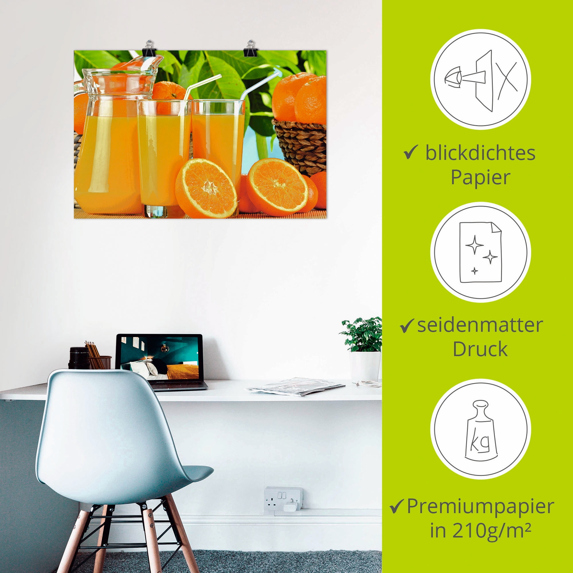 Artland Poster »Gesunder Orangensaft«, Getränke, (1 St.), als Alubild, Leinwandbild, Wandaufkleber oder Poster in versch. Größen