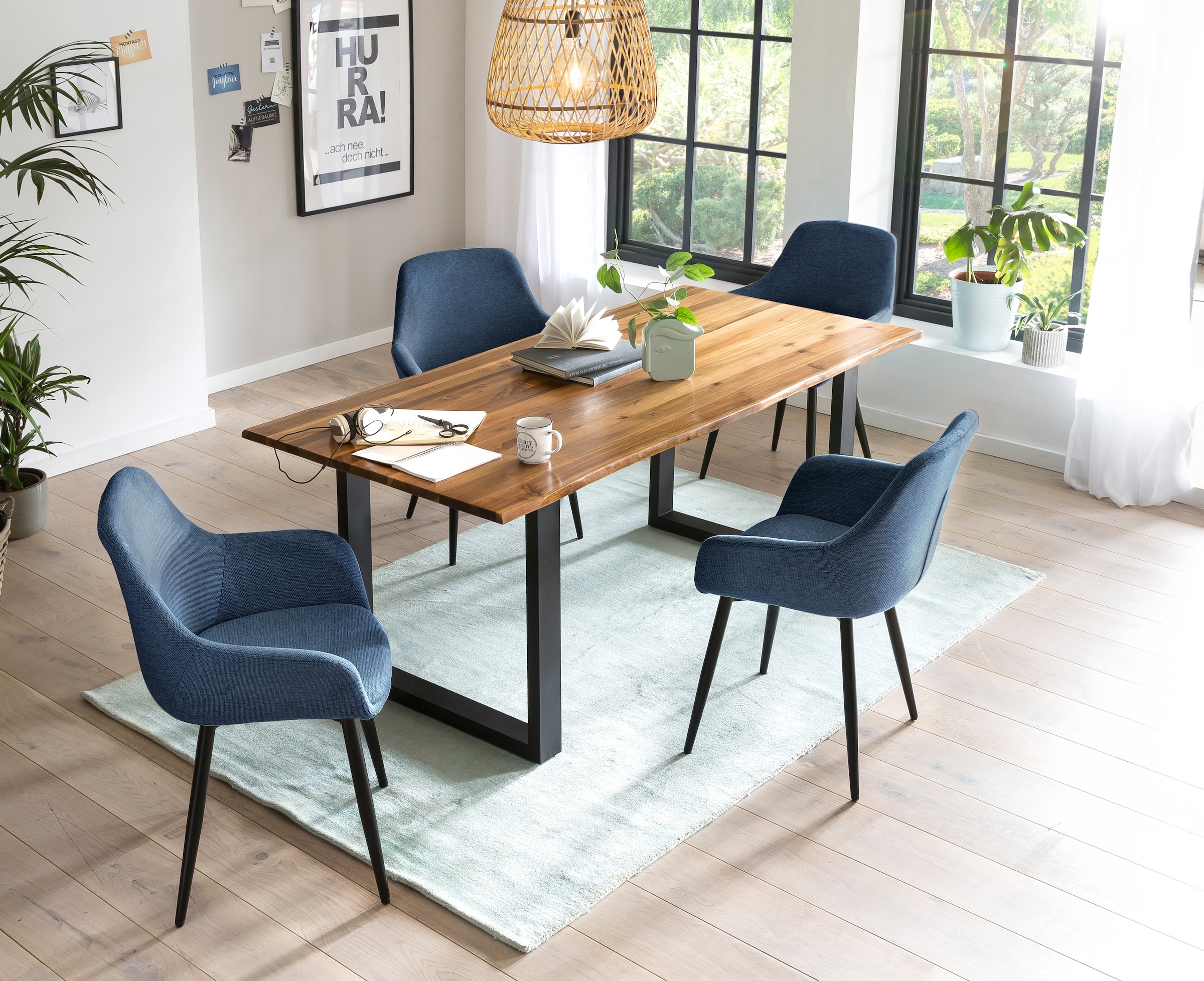 SalesFever Essgruppe "für stilvolles Speisen" Set, 5 Stk. tlg. 5-teiliges Set mit authentischer Baumkanten-Tischplatte