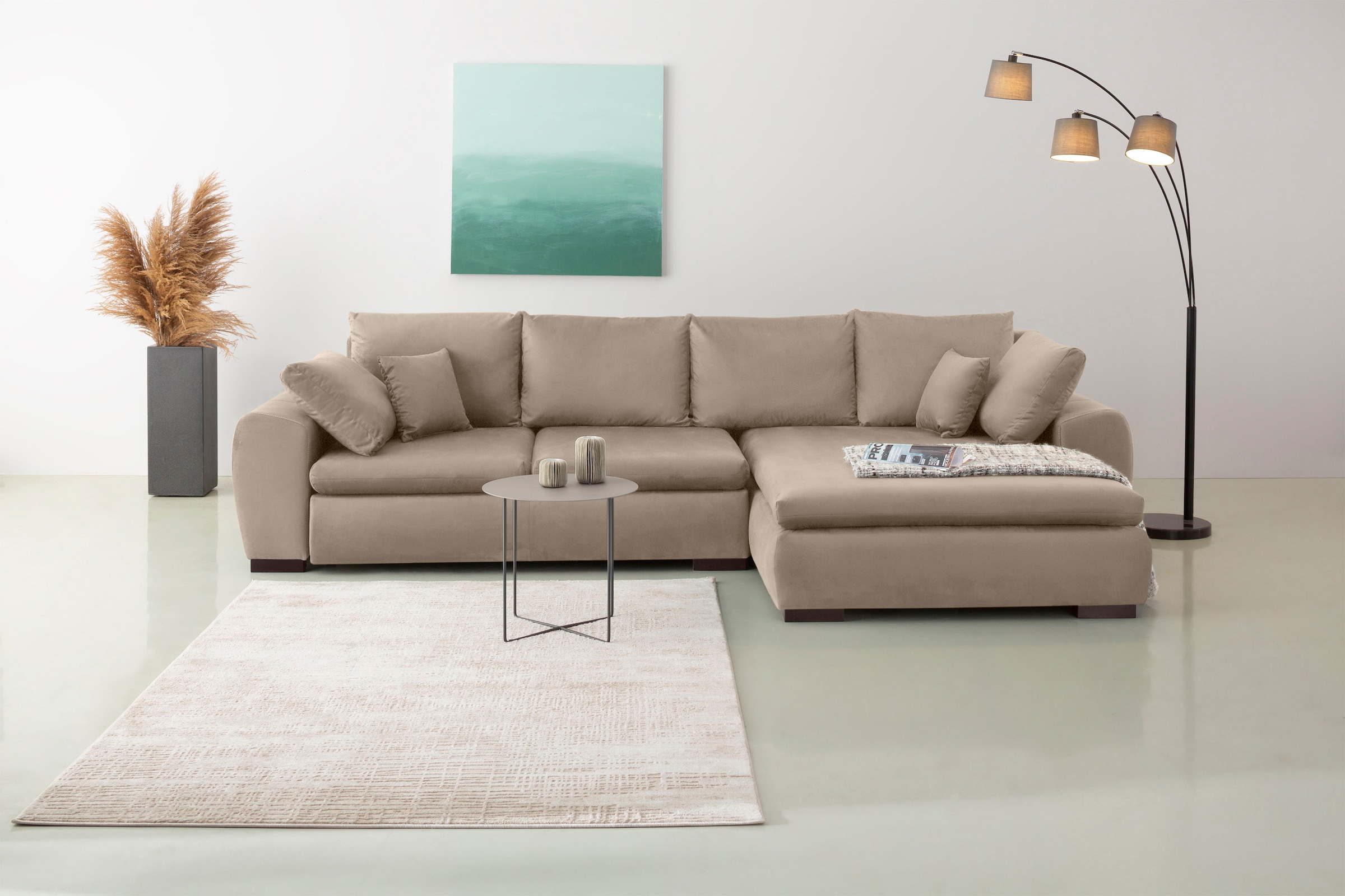 Home affaire 1100000002199 "Cara Mia L-Form, B: 325 cm, XXL-Sofa mit 4 Zierkissen" mit Schlaffunktion & Bettkasten, Liegefl. 145x270 cm