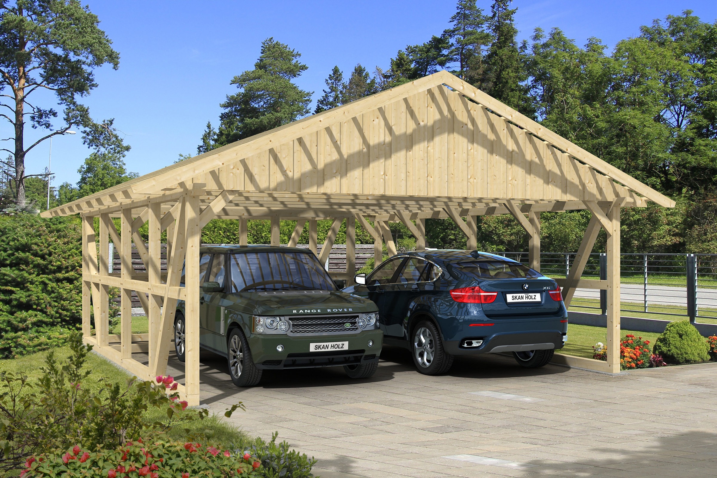 Doppelcarport SKANHOLZ, beige, Carports, "Schwarzwald", mit Dachlattung
