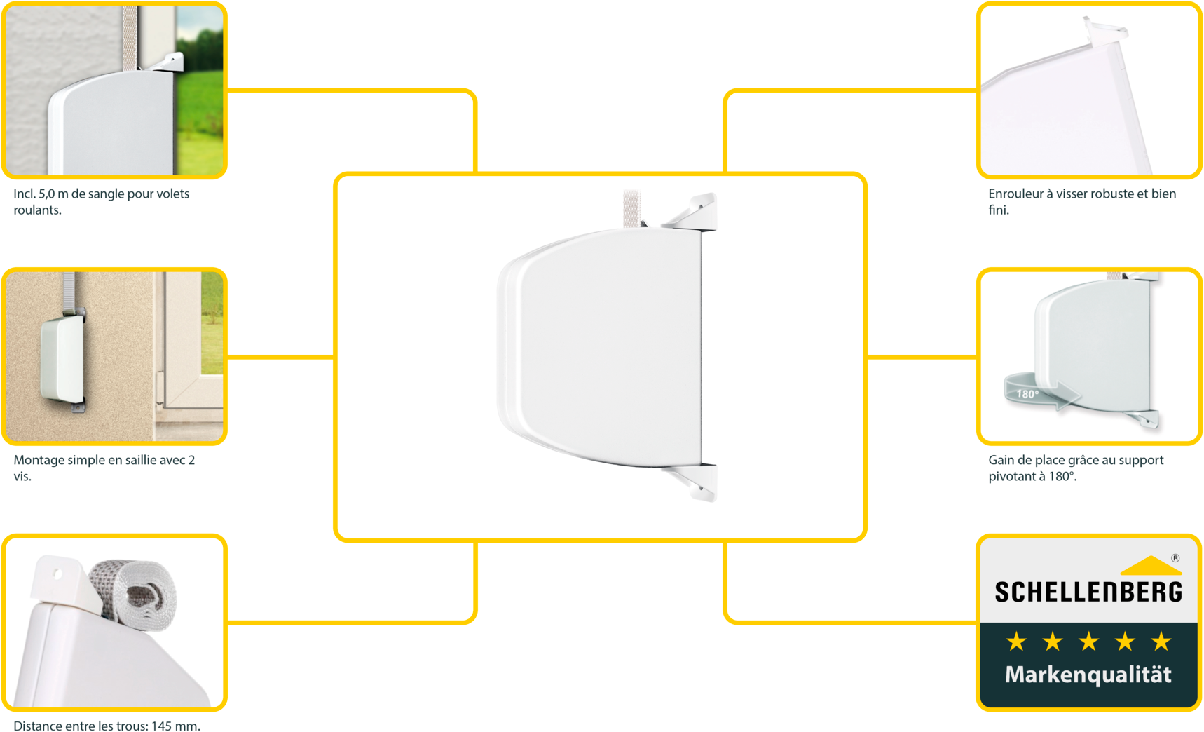 SCHELLENBERG Aufputz-Gurtwickler »Aufschraubwickler für das Rollladensystem Mini«, schwenkbar, mit vormontiertem Rollladengurtband, braun oder weiß