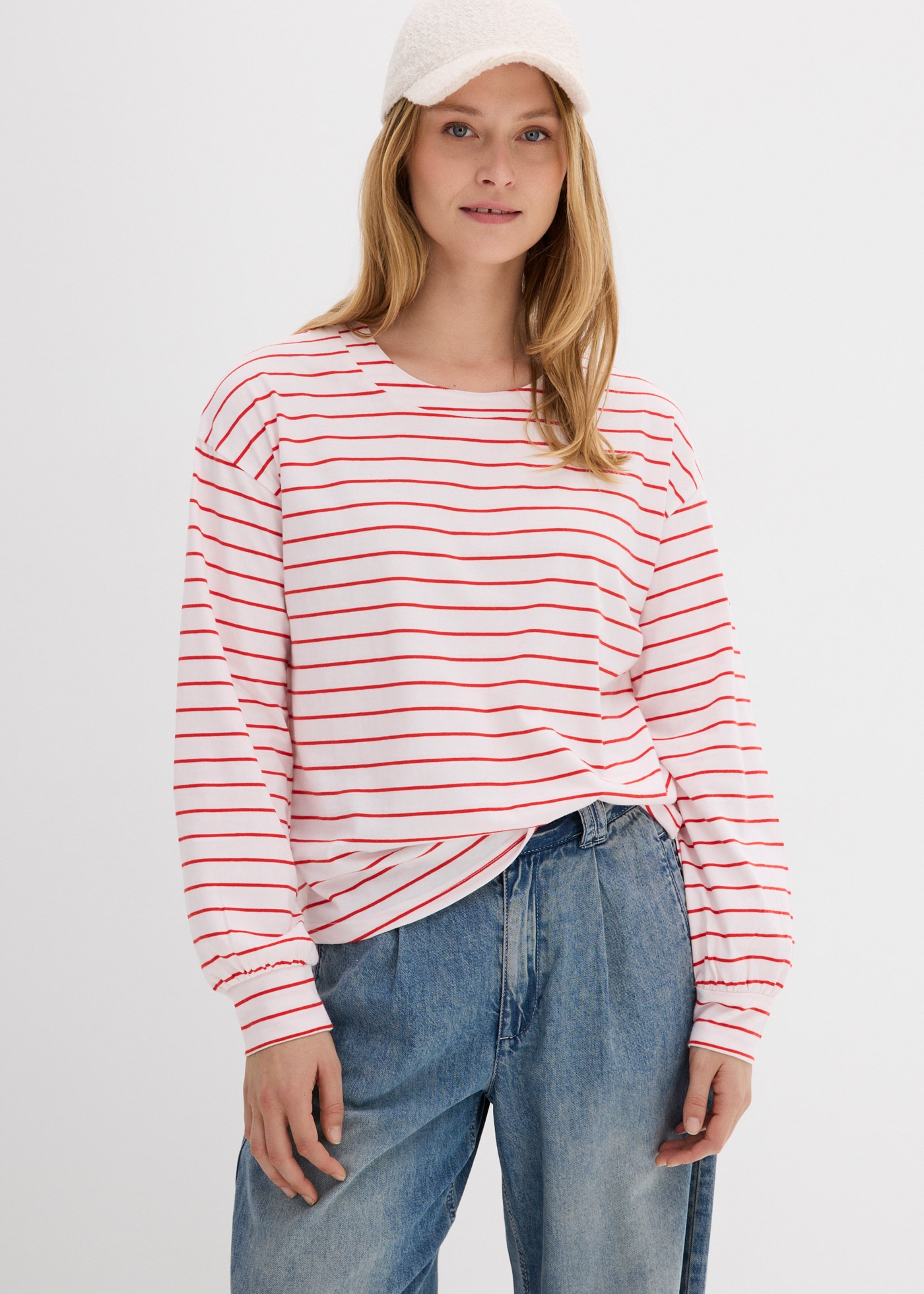 bonprix Langarmshirt 1 lockere Passform mit überschnittenen Schultern, mit Ballon-Ärmeln