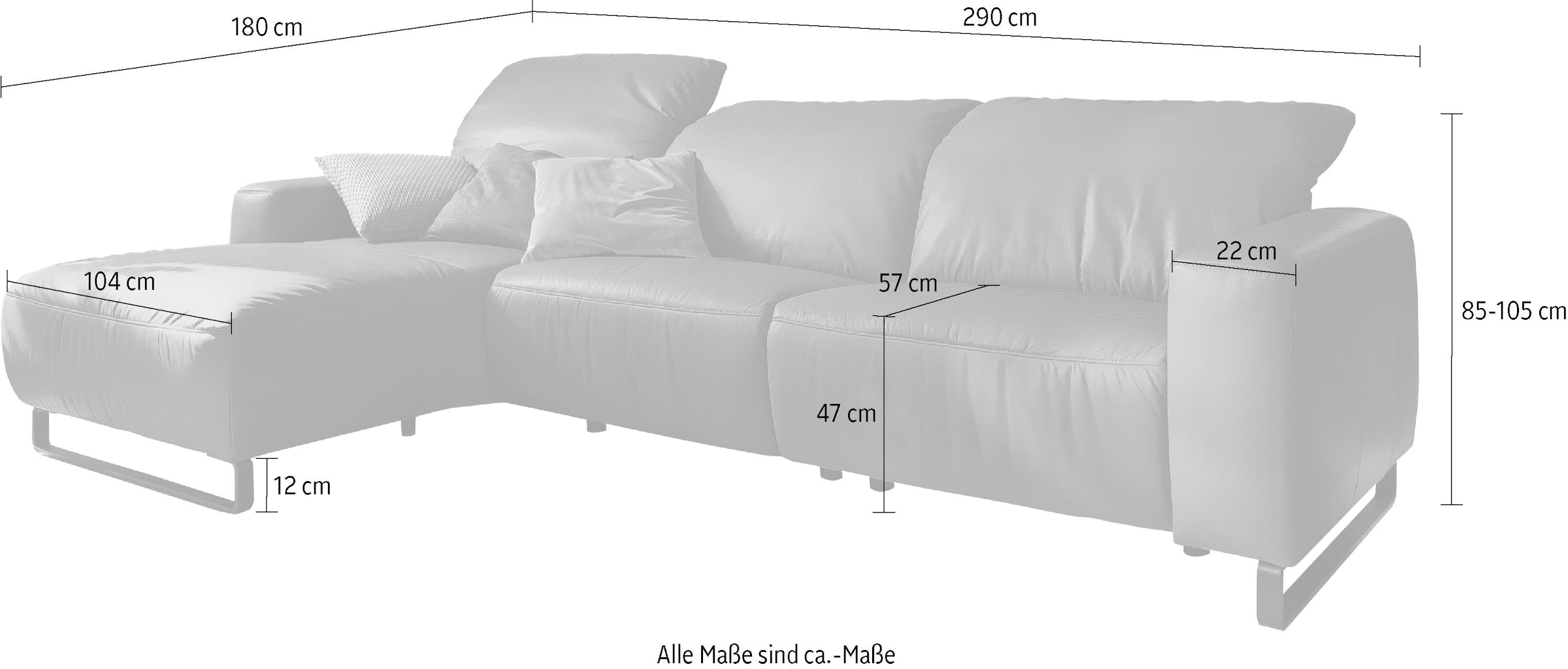 Home affaire Ecksofa »Juist L-Form« mit Kopfteilverstellung und schwarzen Metallkufen