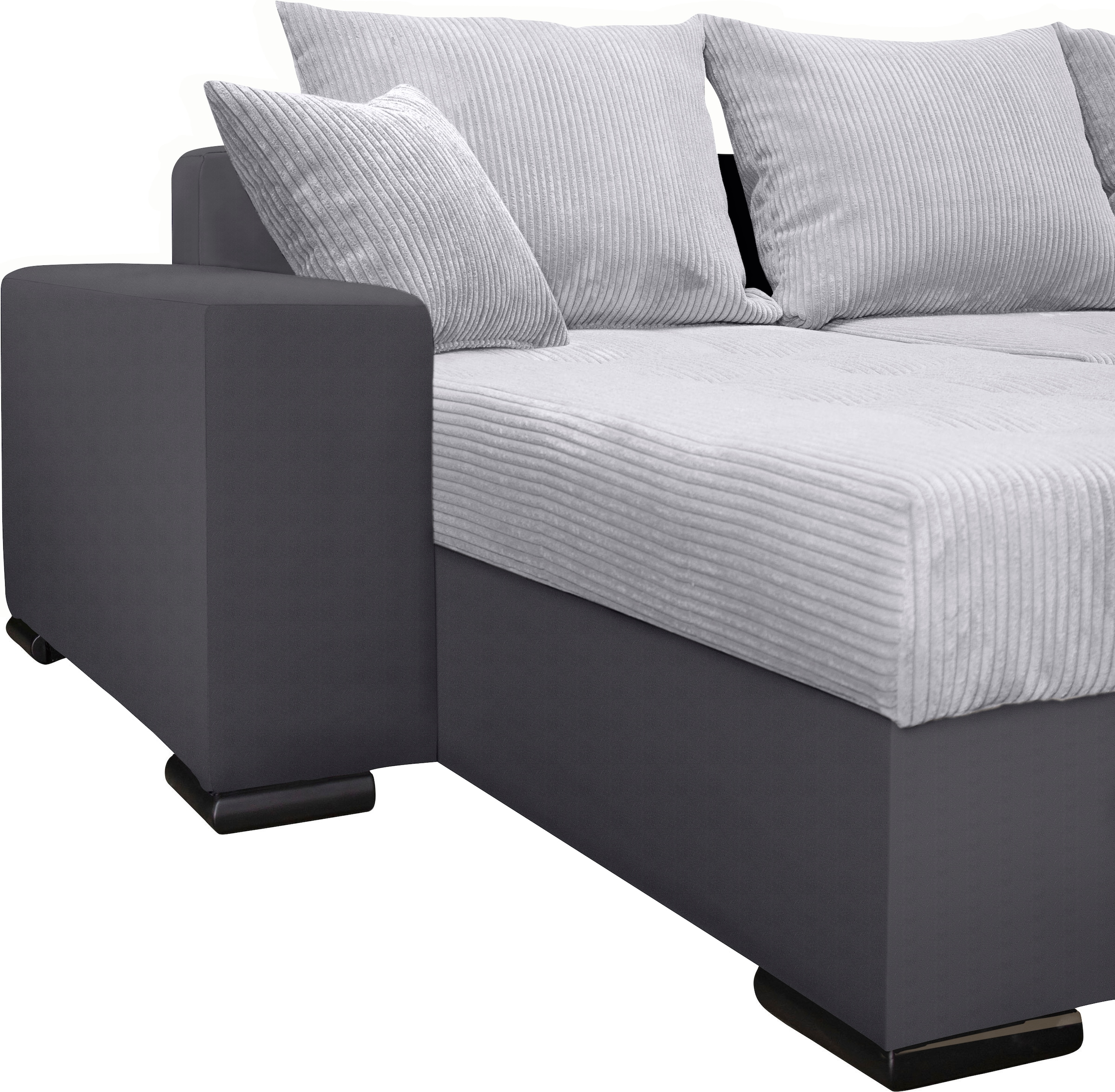 COLLECTION AB Wohnlandschaft »XL-Josy U-Form, Breite 313 cm, Cord-/Mix«, inkl. Bettfunktion, Bettkasten, mit 4 gleich großen Rückenkissen