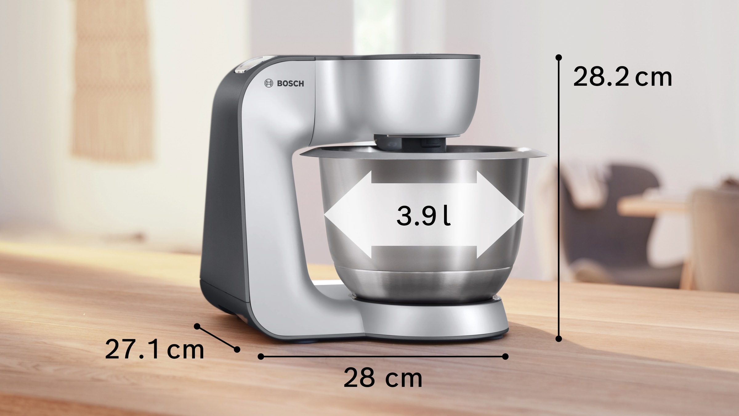 BOSCH Küchenmaschine "MUM5935B Durchlaufschnitzler, 3 Scheiben, Mixer, silber" Fleischwolf, Kekspresse, Zitruspresse, 3 Rühr-/Knethaken, spülm.fest