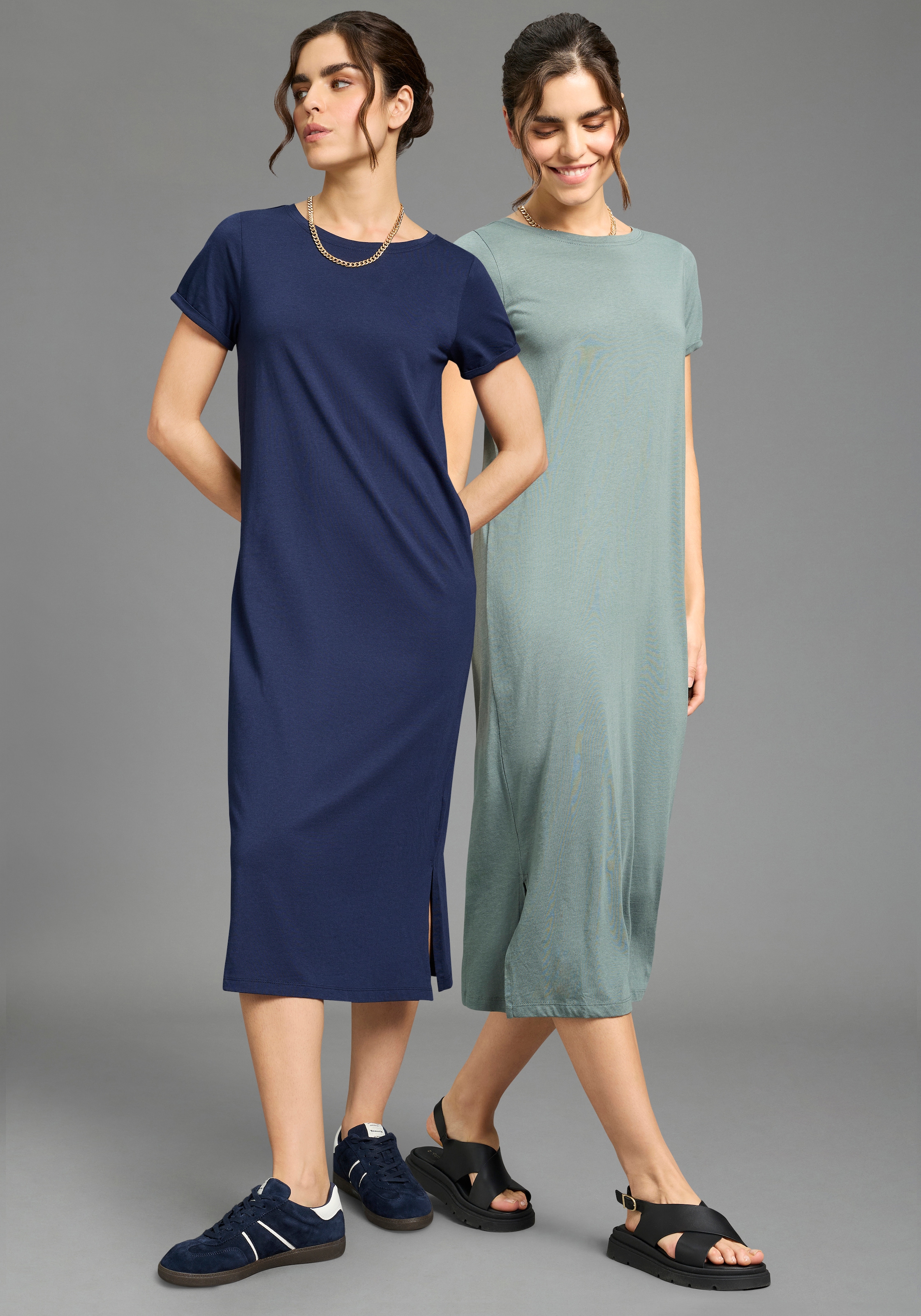 Flashlights Shirtkleid 2er-Pack, aus Single Jersey, bequeme Passform, mit Seitenschlitzen, wadenlang
